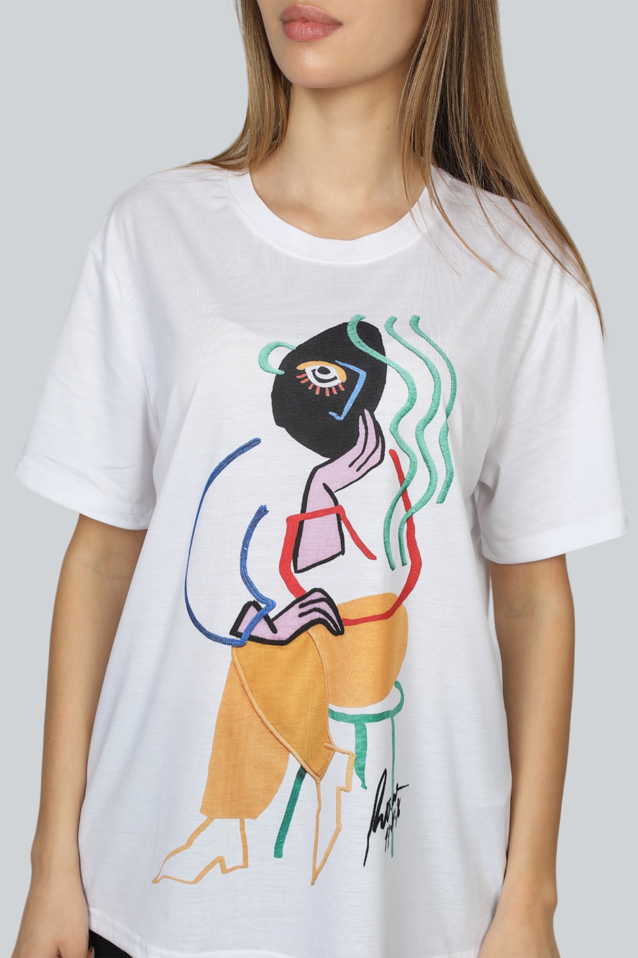 White Women T-shirt With Printed Design