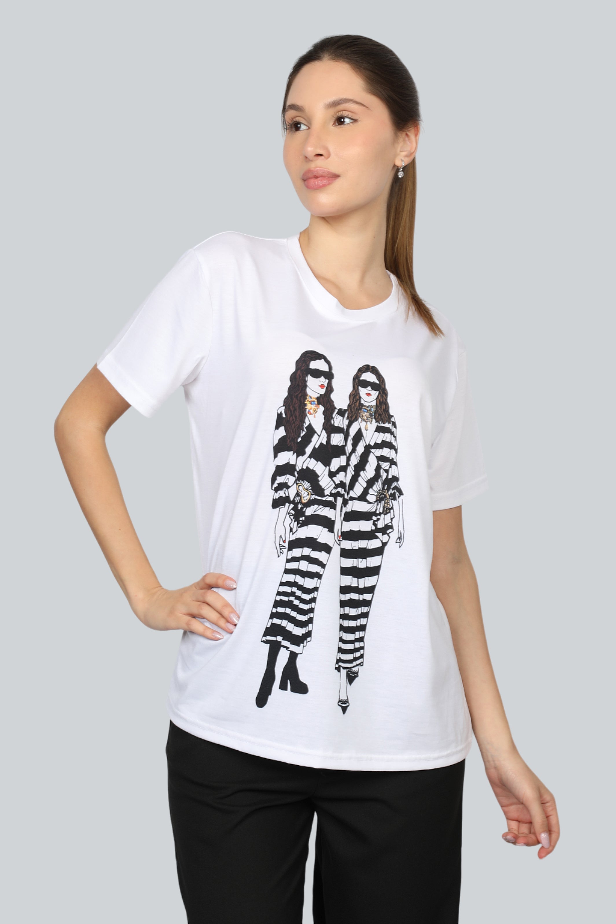 White Women T-shirt With Girls Front Design