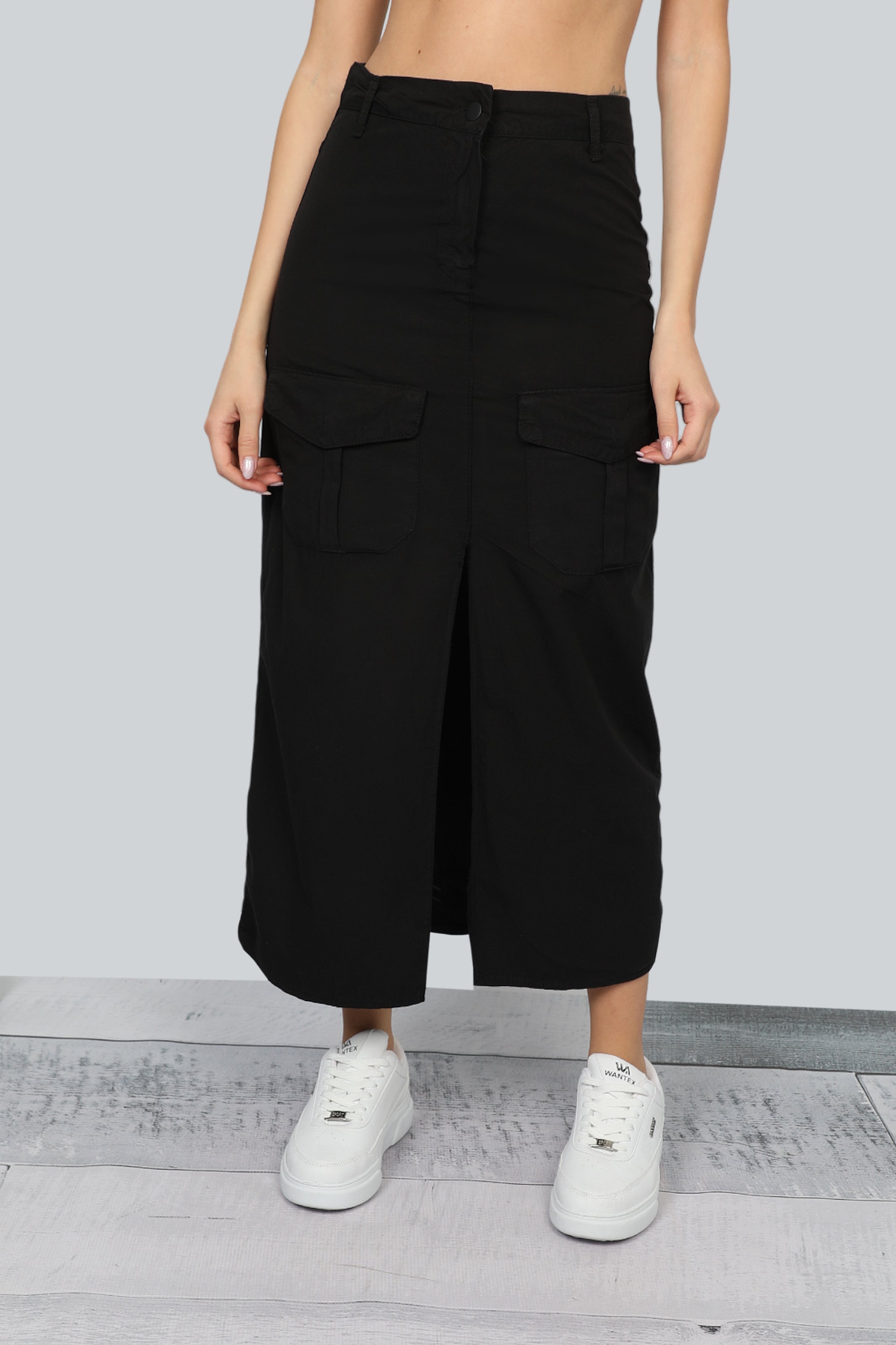 Black Long Casual Skirt With Pockets