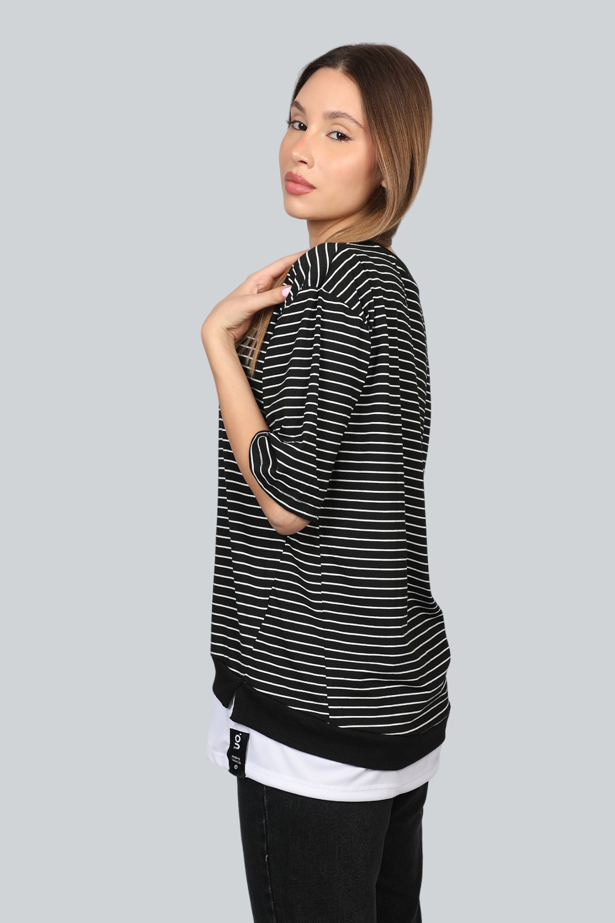 Oversize Black Stripe T-shirt With Shirt Style
