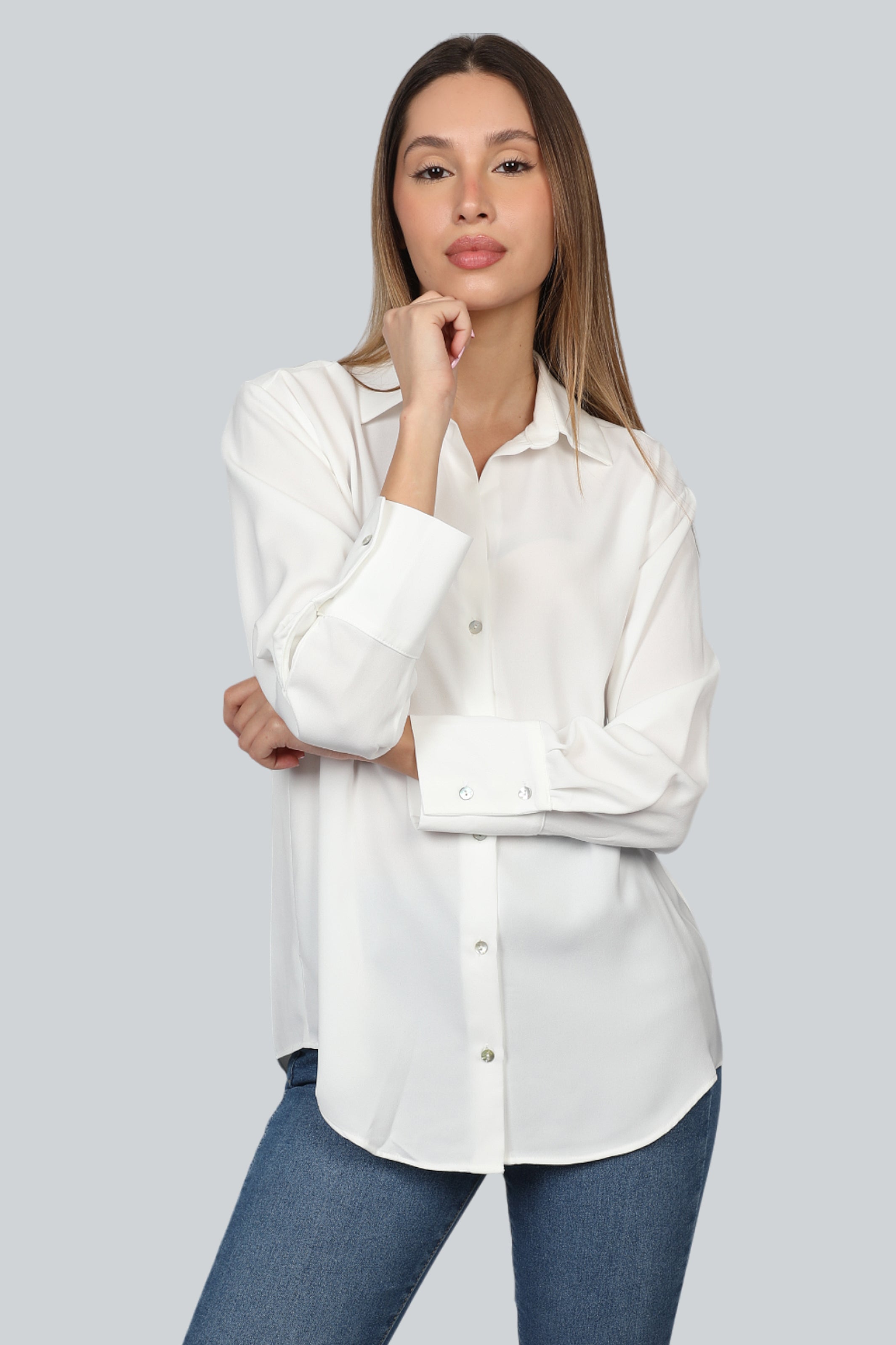 Classy White Women Shirt With Sleeves Button
