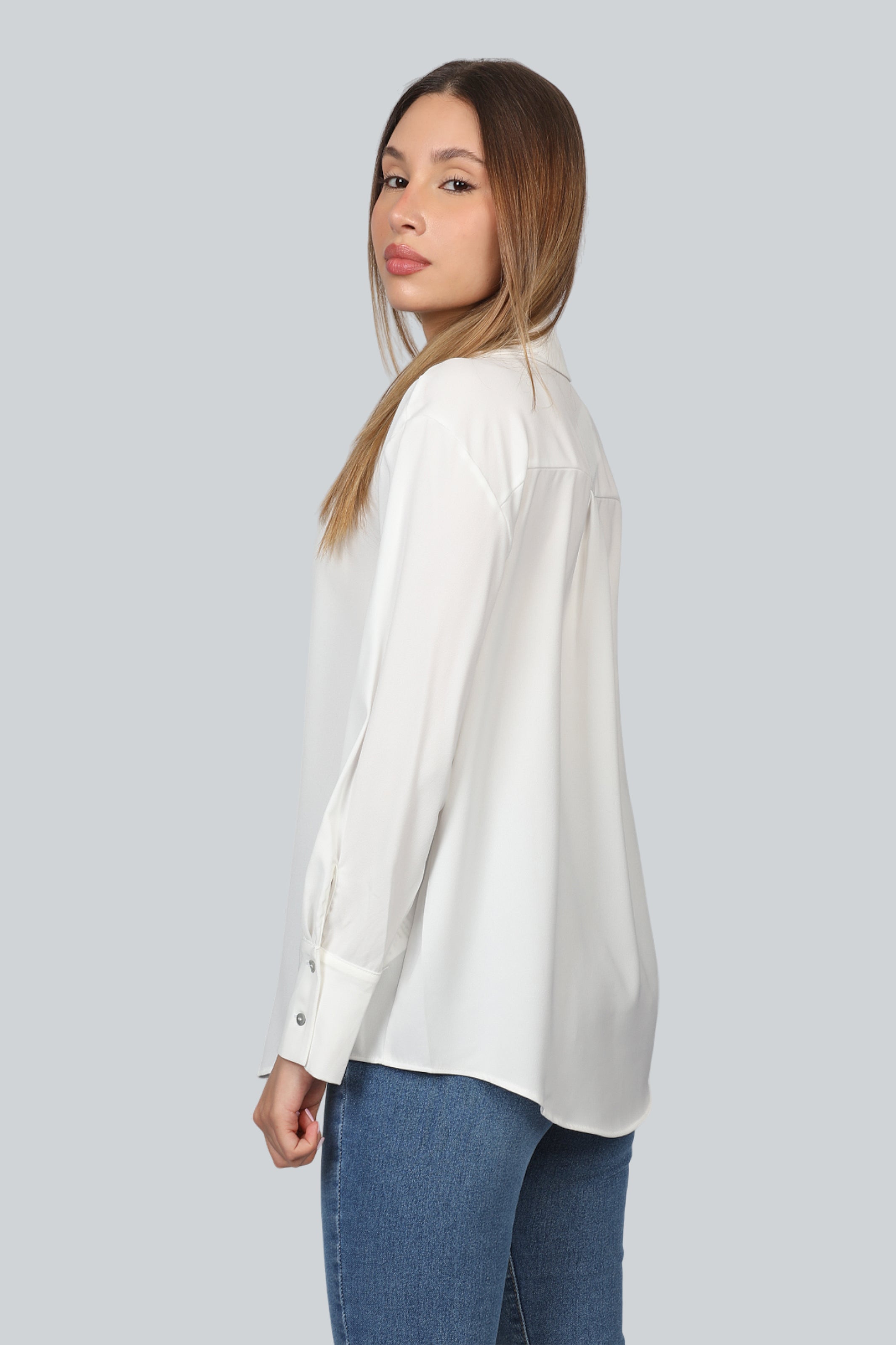 Classy White Women Shirt With Sleeves Button