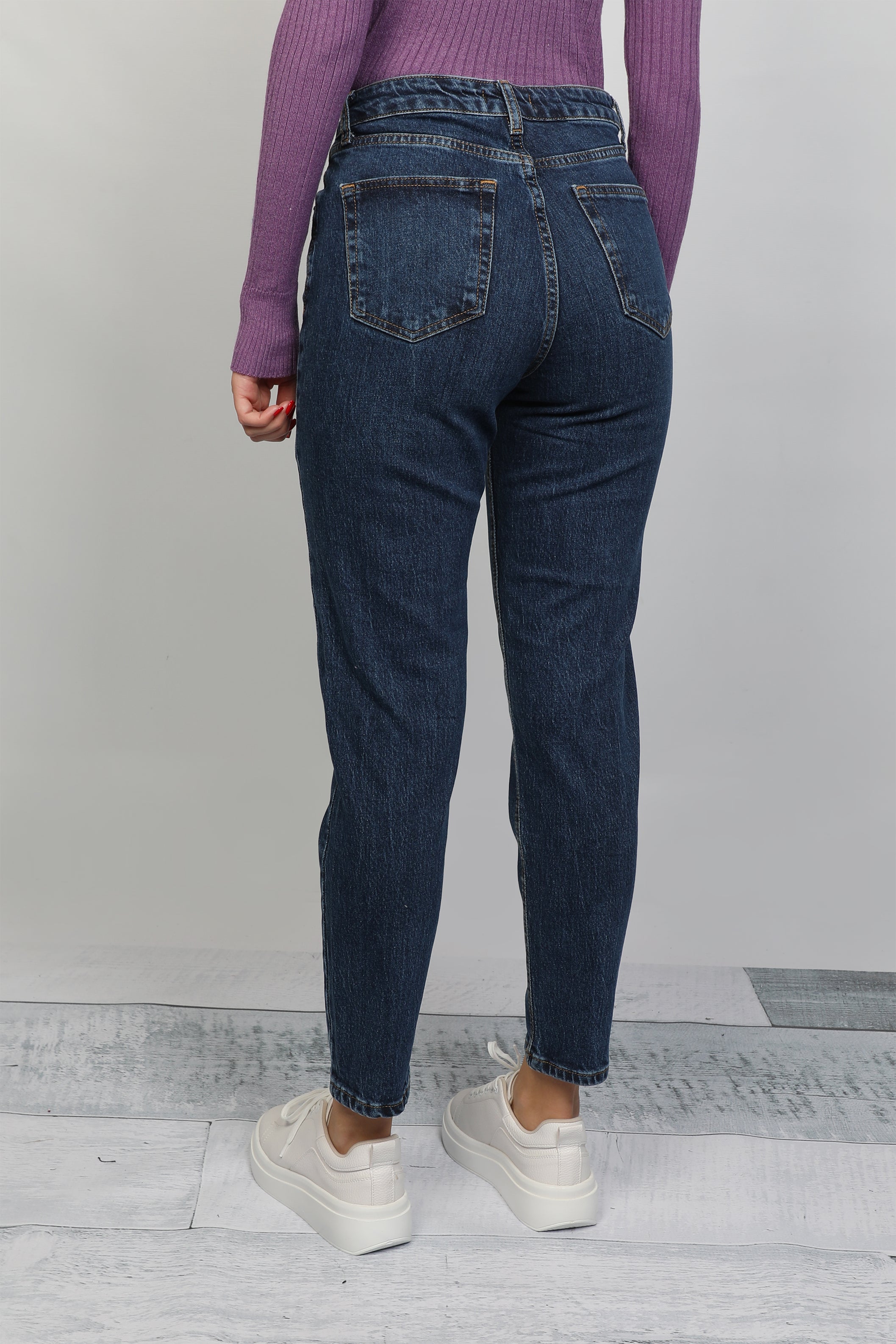Women Mom-Fit Dark Blue Jeans