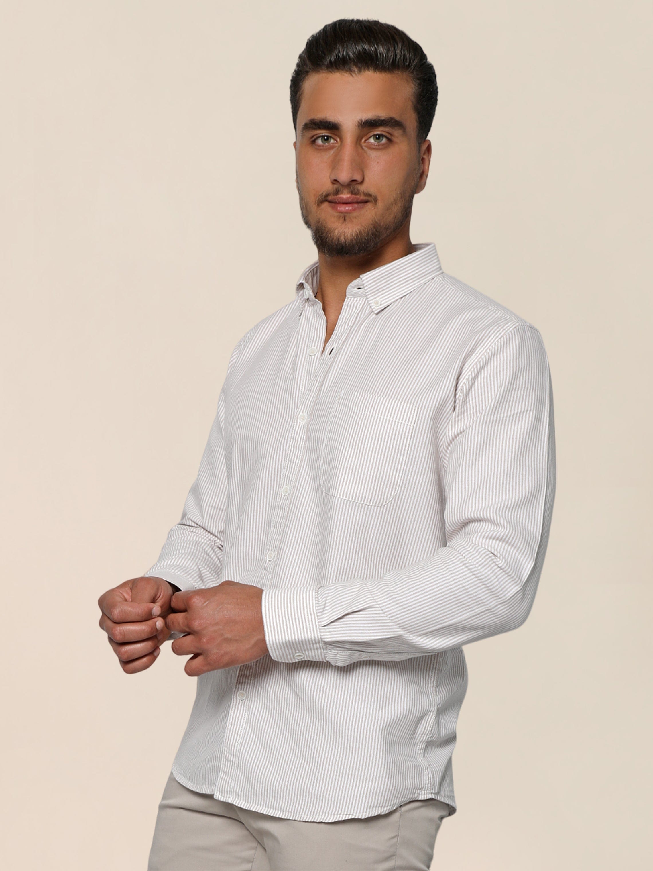 Men Beige Casual Shirt With Striped Design