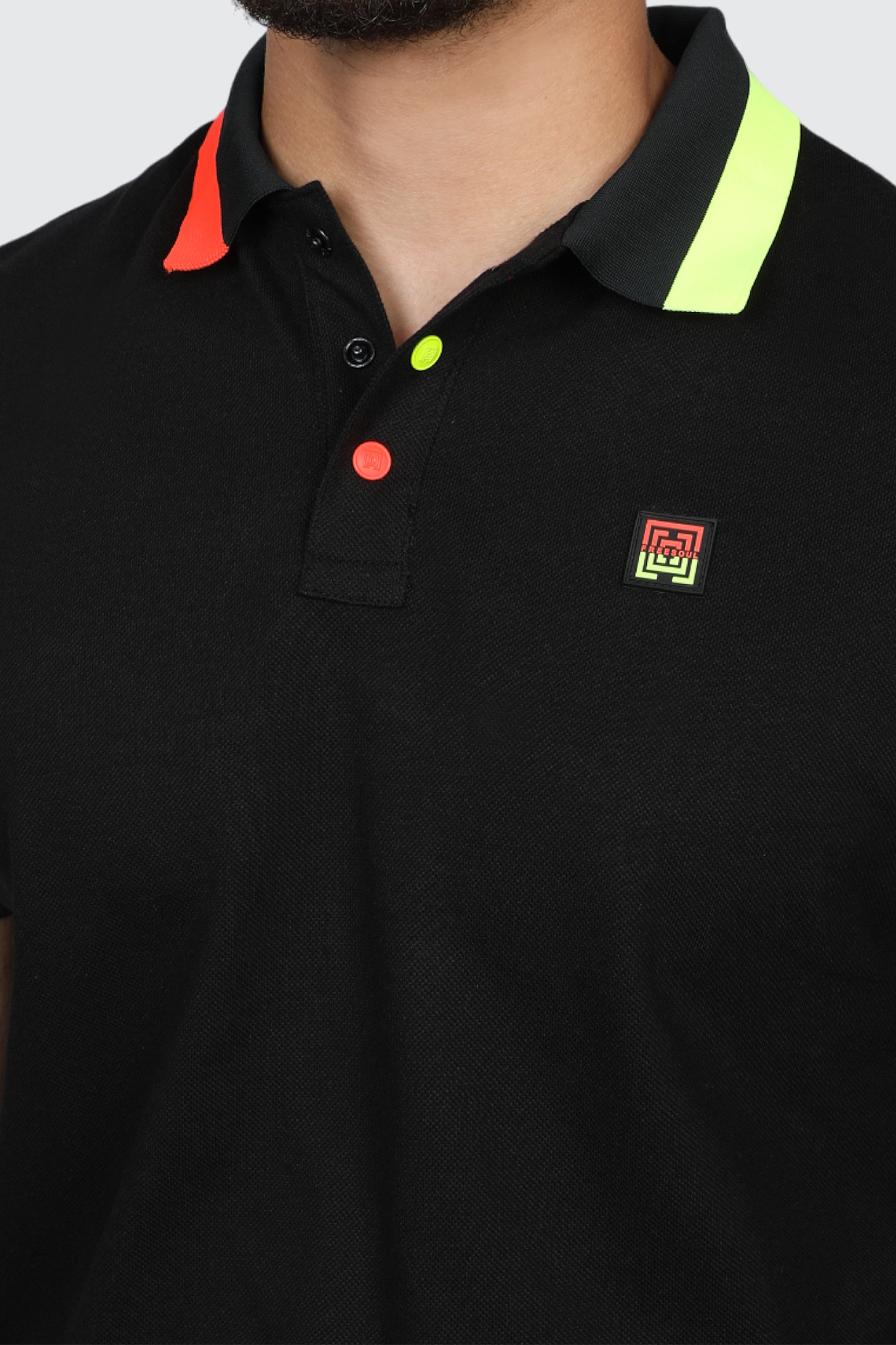 Black Polo With Yellow Orange Designed Trims