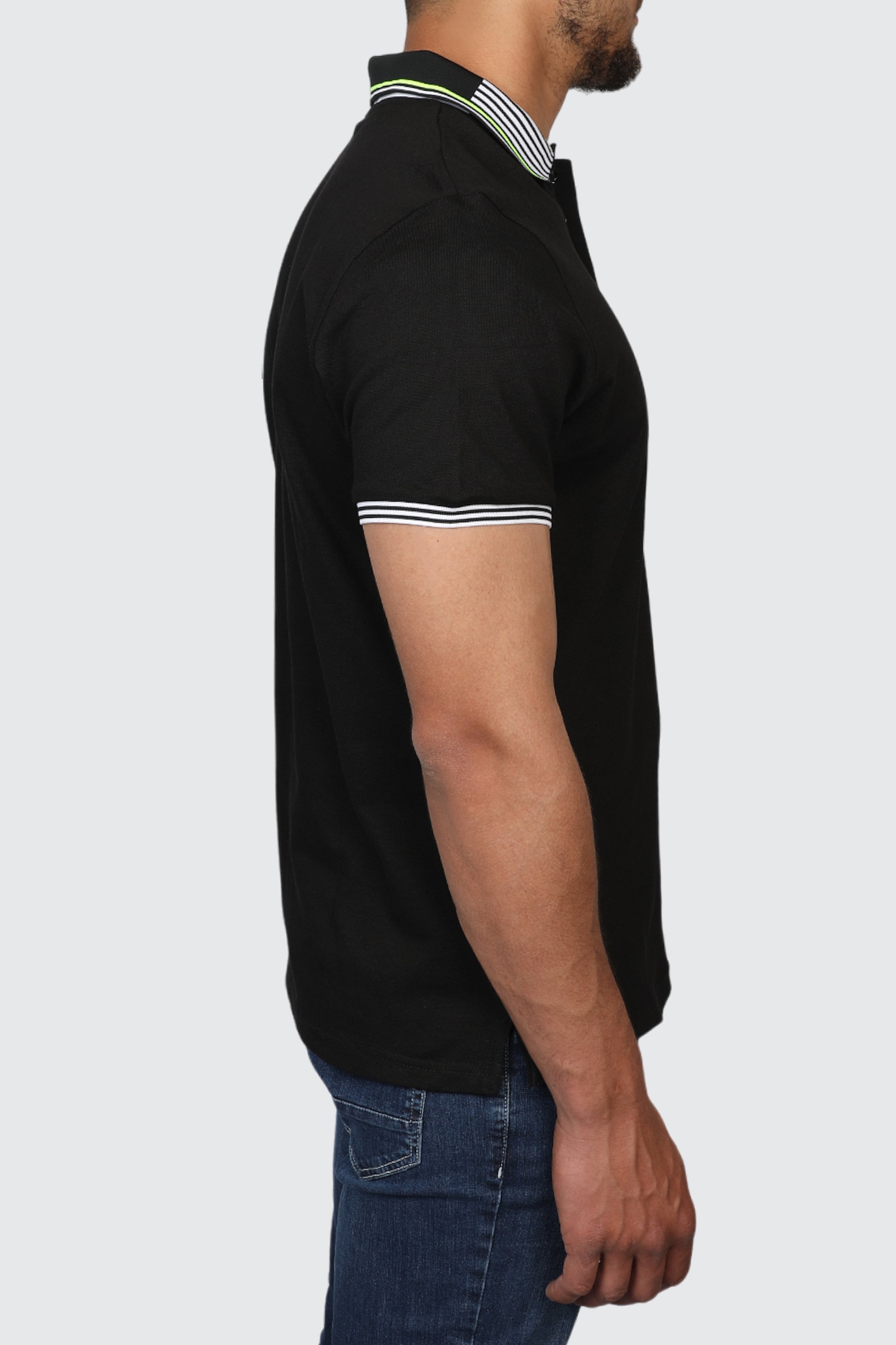 Black Polo With Strip Shoulder