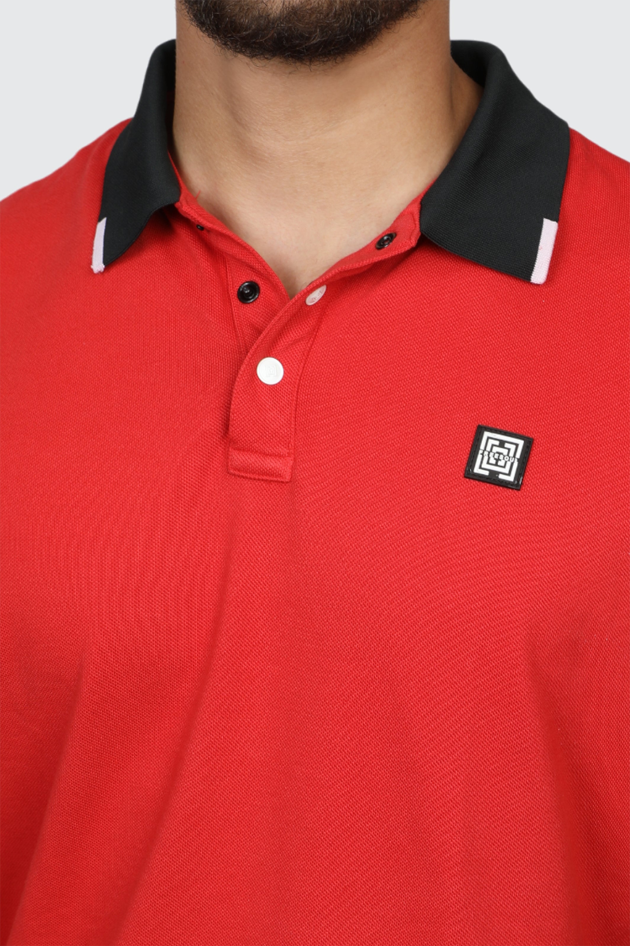 Red Polo With White Shoulder Strip