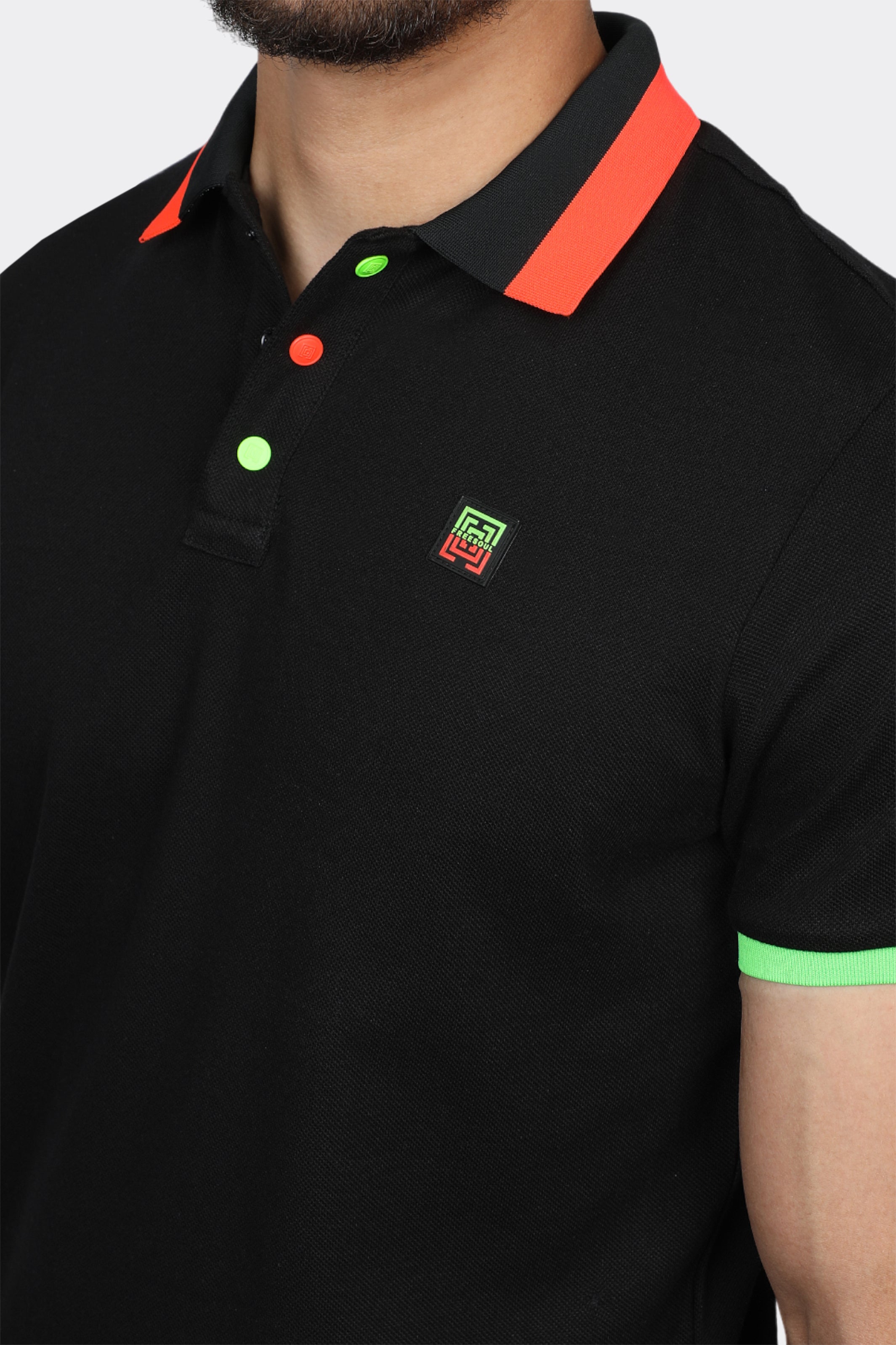 Black Polo With Collar Shoulder Design