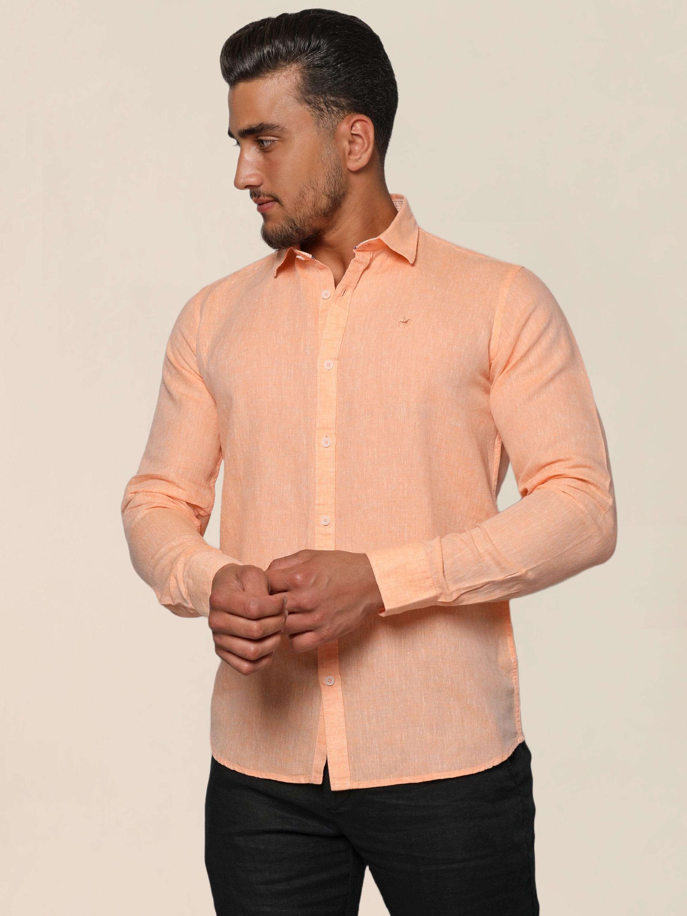 Men Orange Summer Linen Shirt