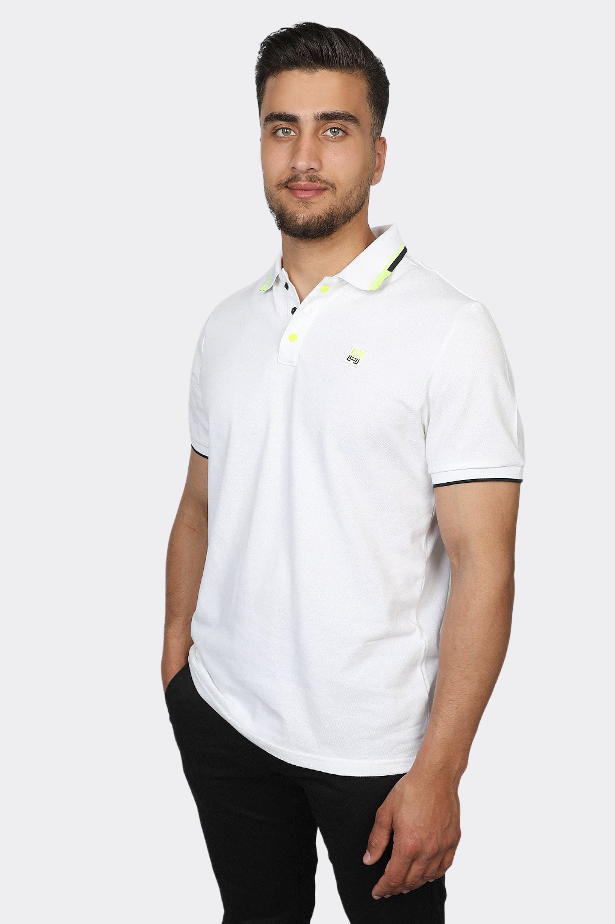 White Polo With Collar Capsule Tab