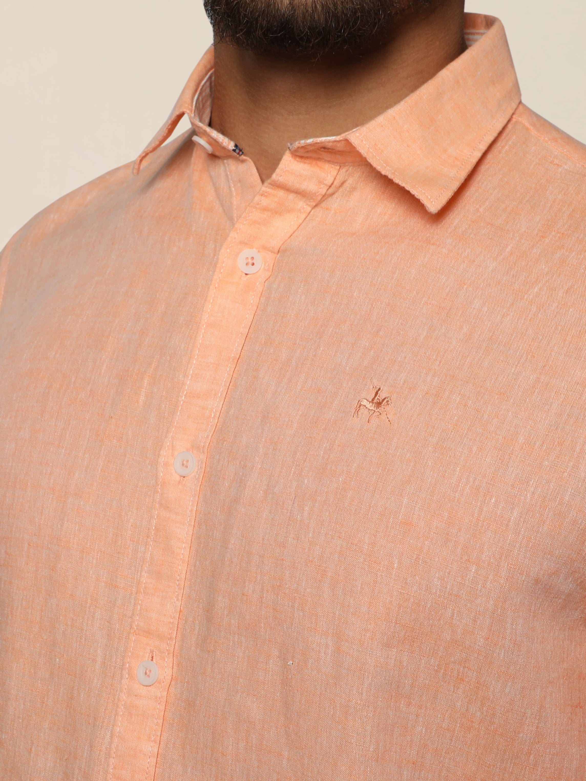 Men Orange Summer Linen Shirt