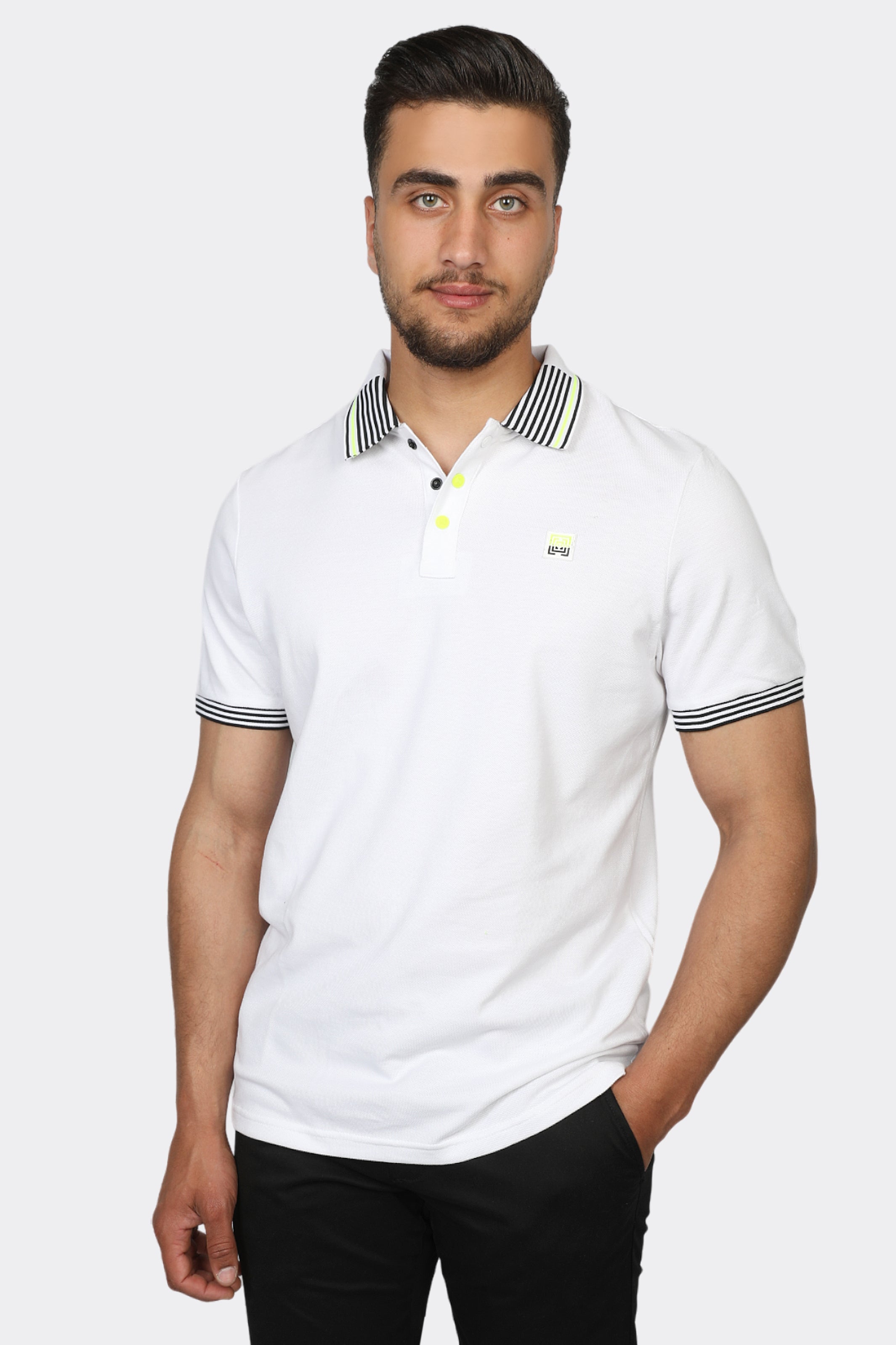 White Polo With Strip Shoulder