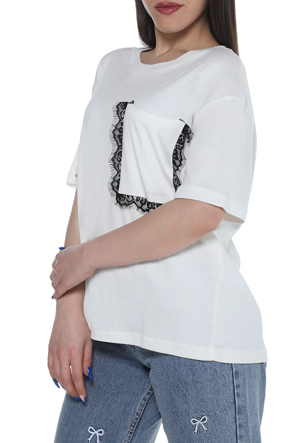 White Short Sleeve Cotton T-shirt With Side Pocket Design