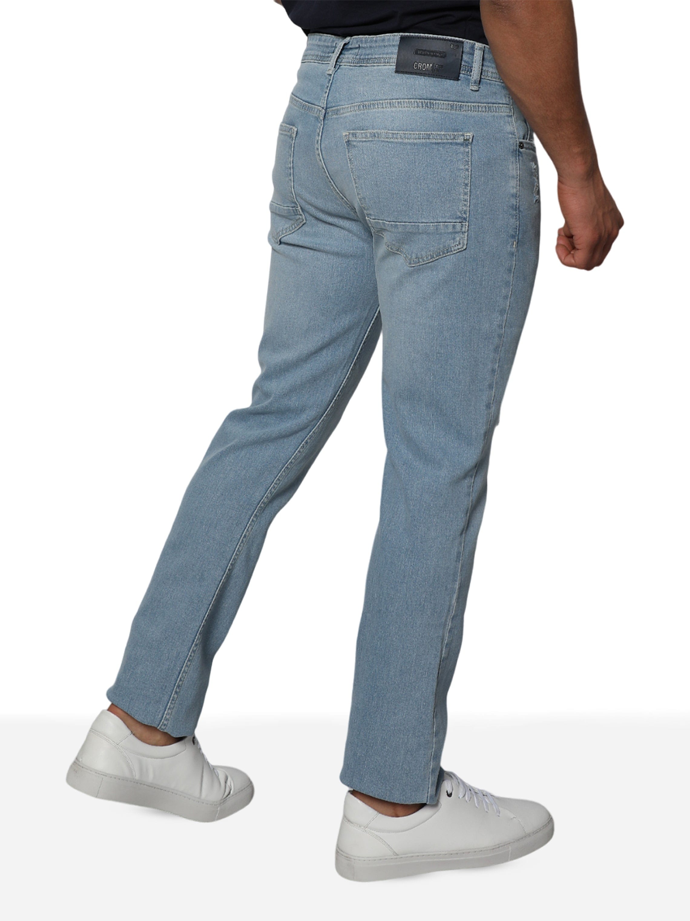 Men Light Blue Slim Straight Denim Designed Jeans
