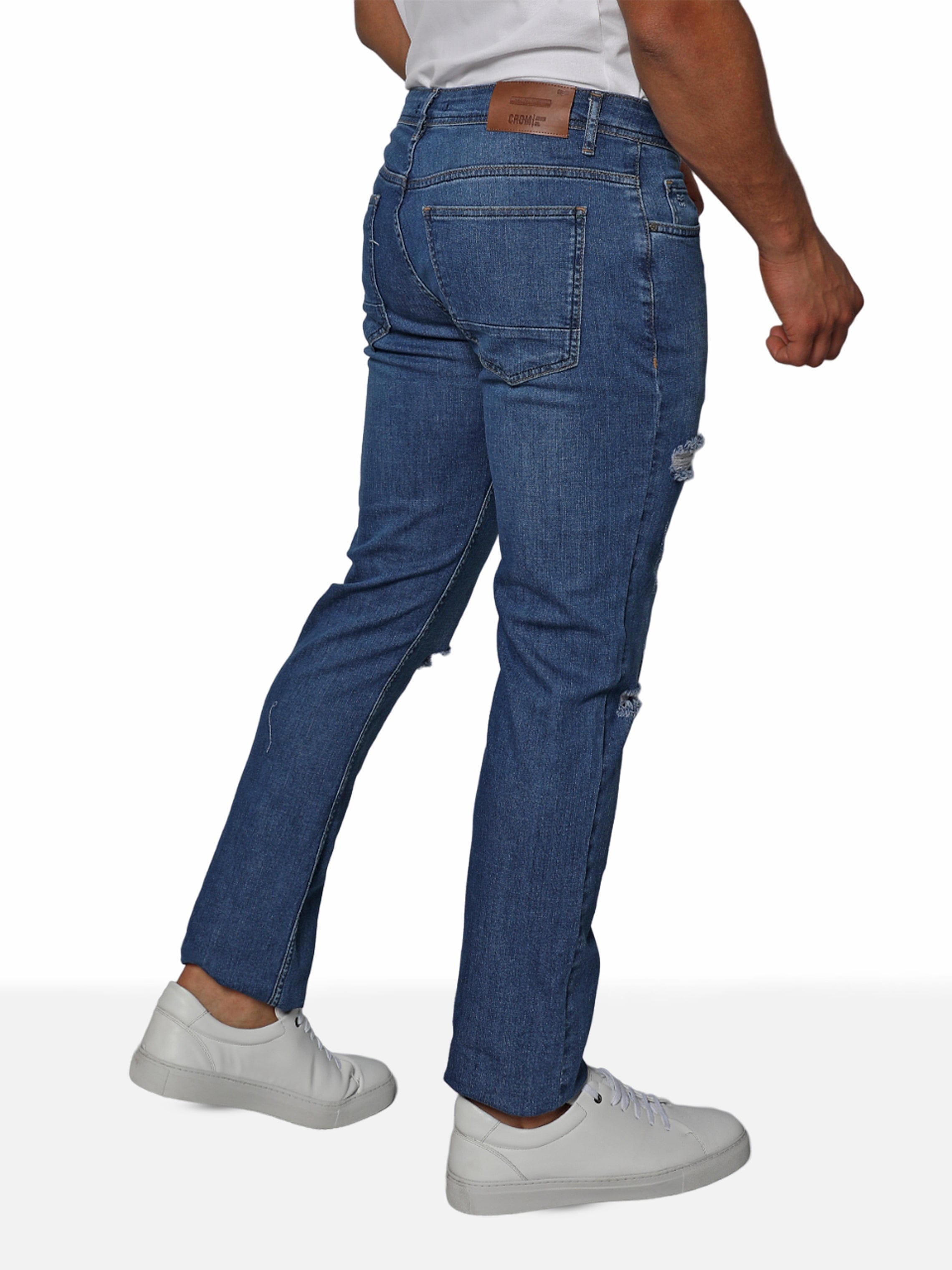 Men Blue Ripped Slim Straight Denim Jeans