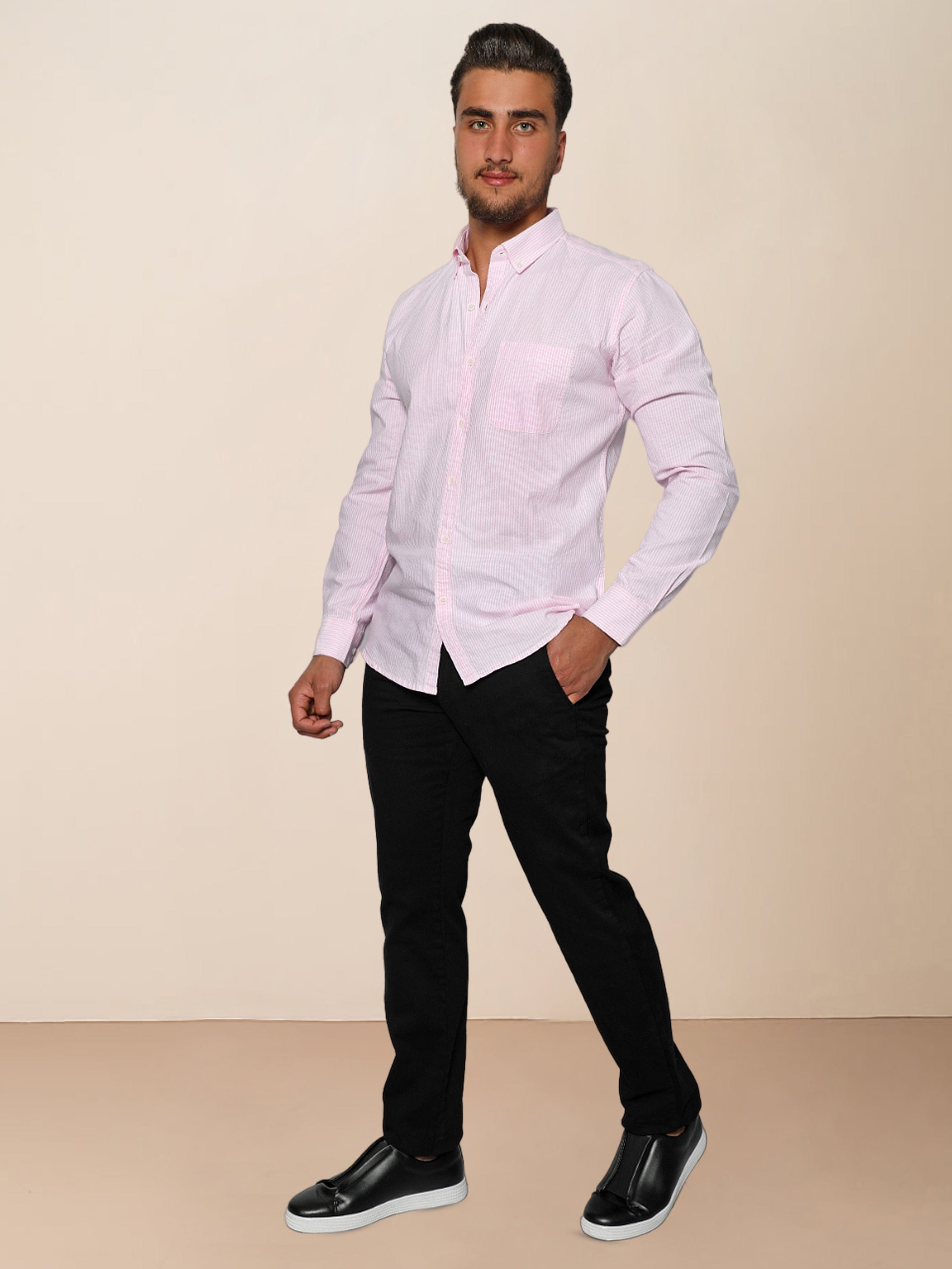 Men Pink Striped Designed Casual Shirt