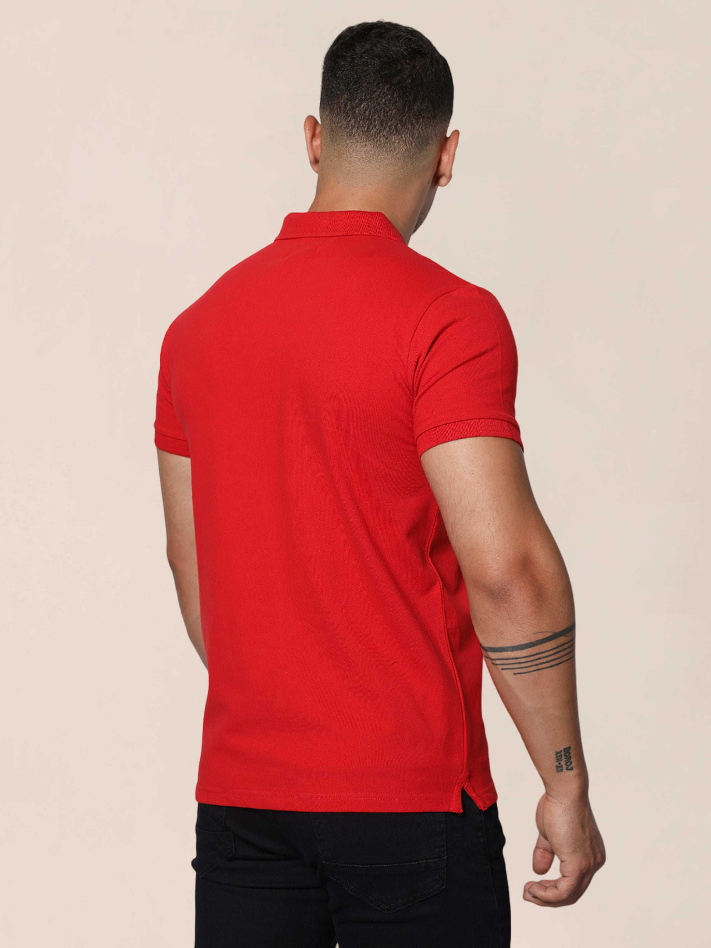 Men Red Polo With Front Printed Design