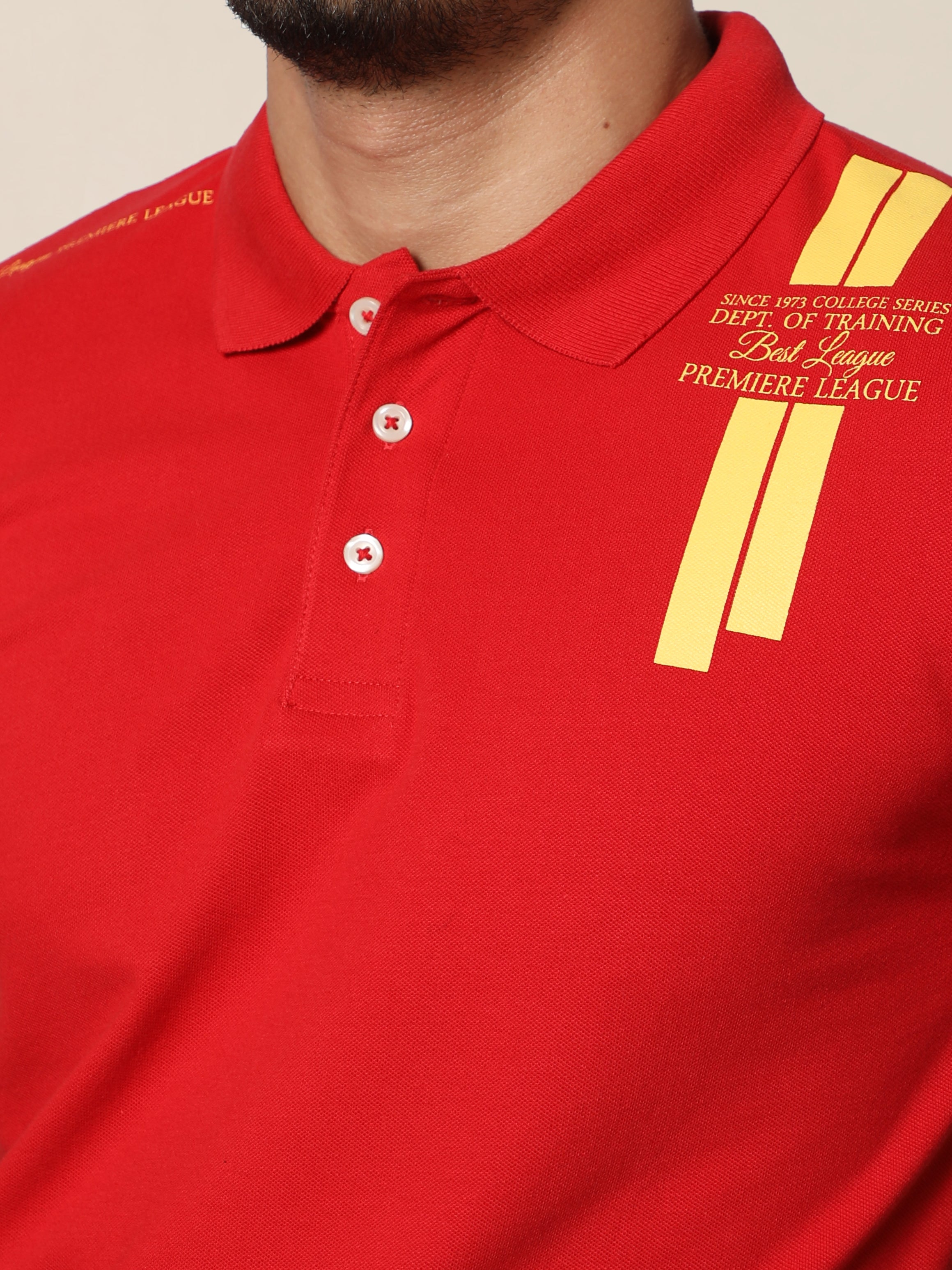 Men Red Polo With Front Printed Design