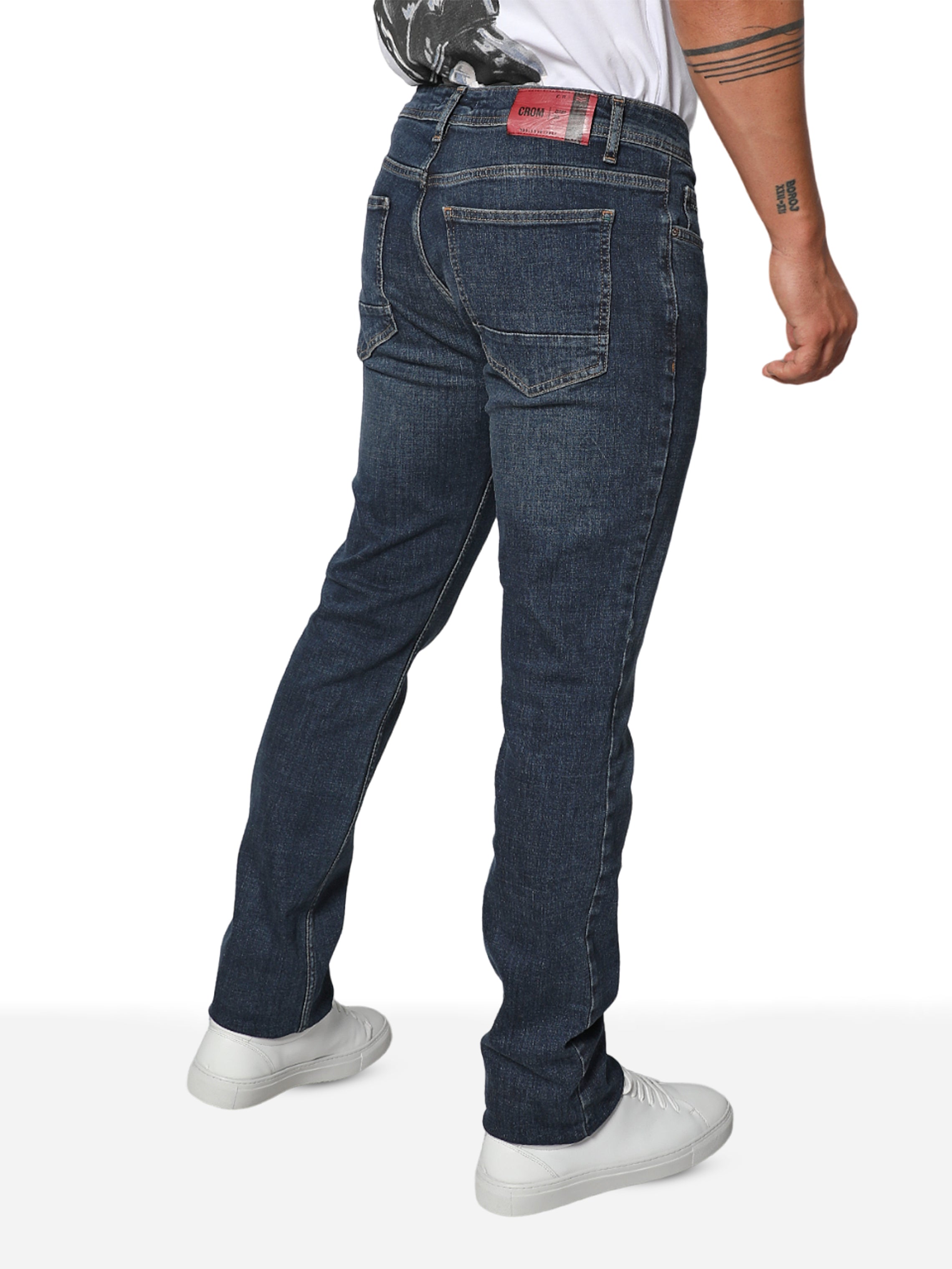 Men Slim-Straight Dark Blue Denim Jeans