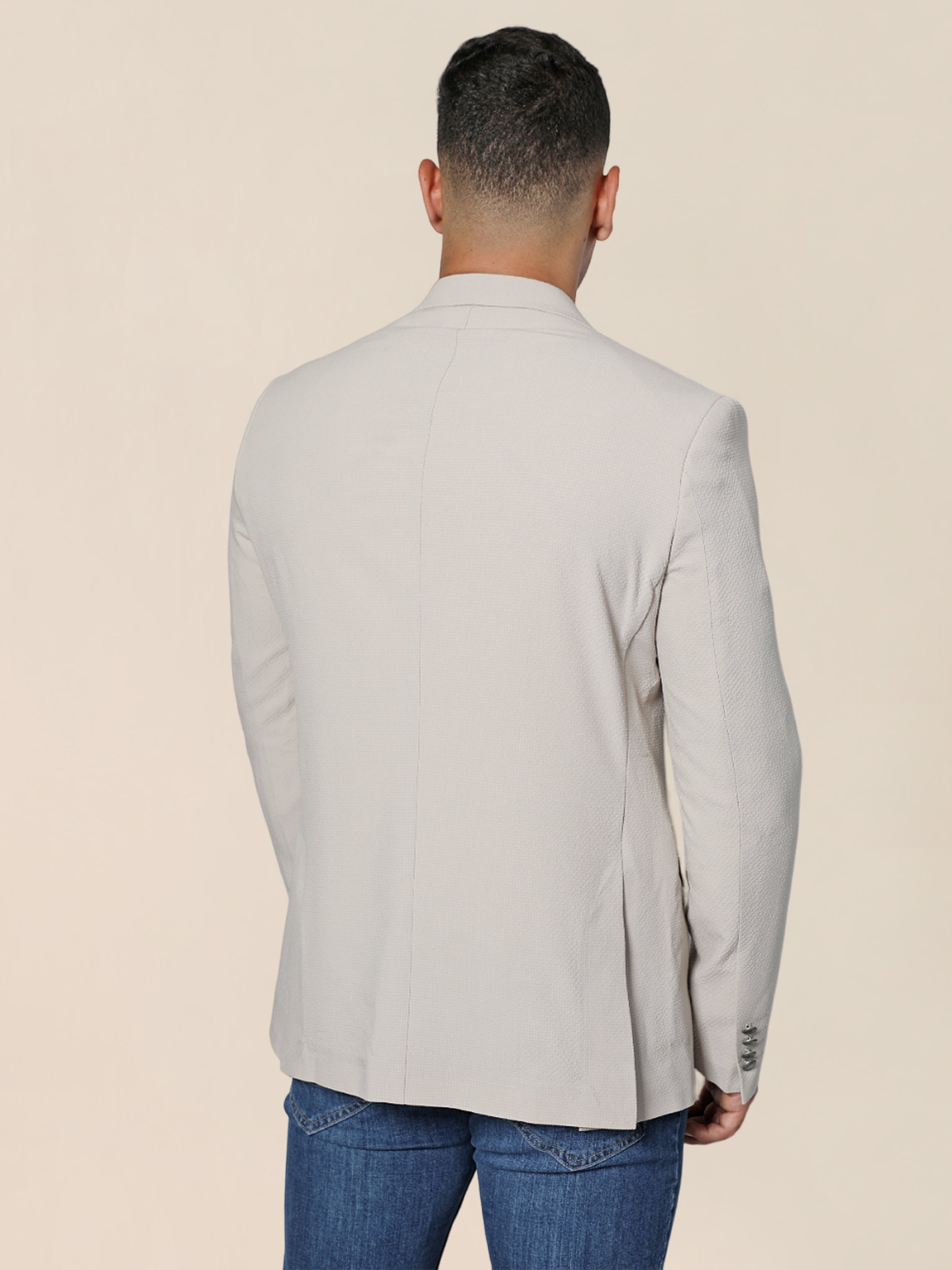 Men Light Beige Buttoned Designed Blazer
