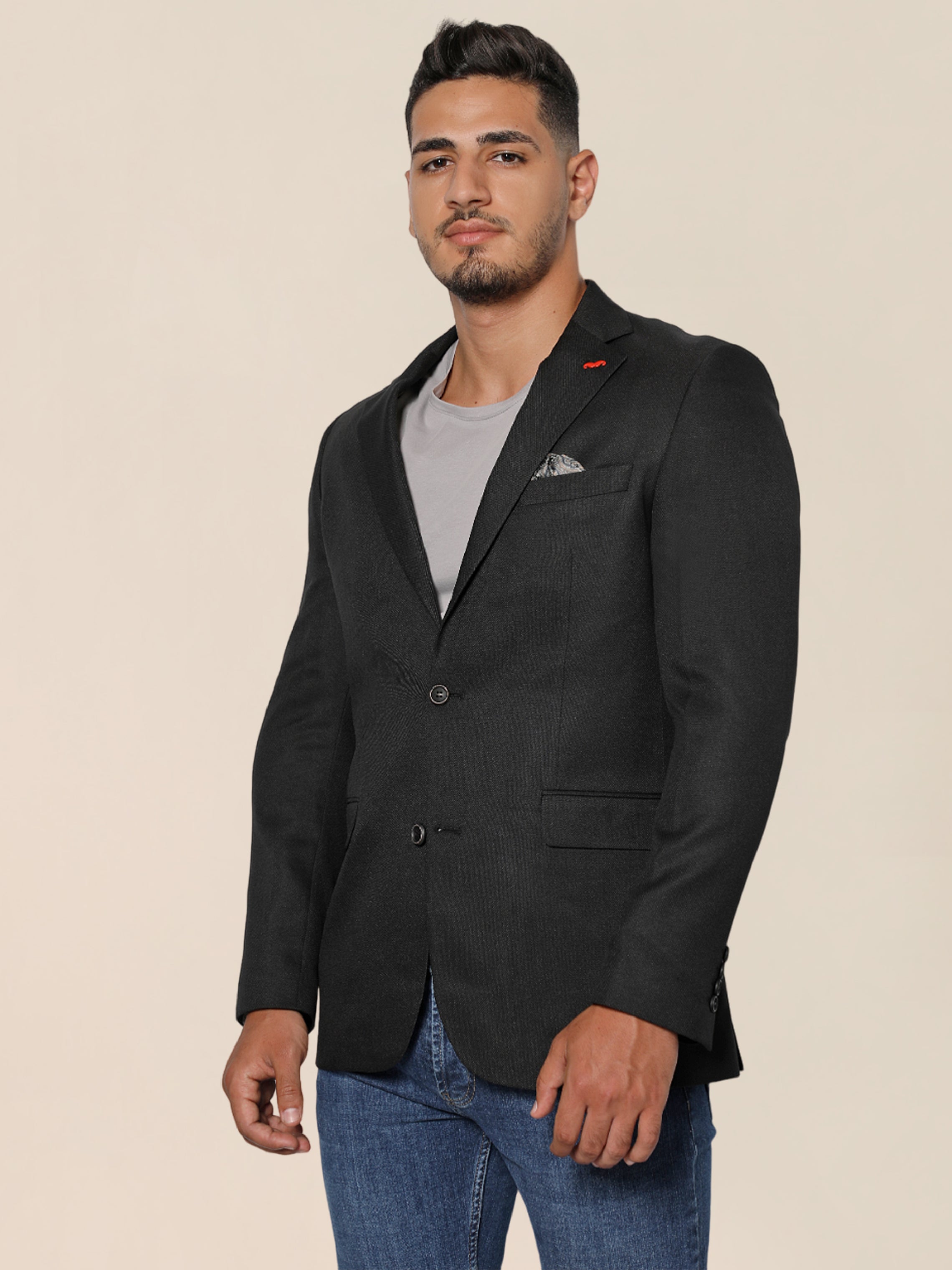Men Black Slim-Fit Buttoned Blazer