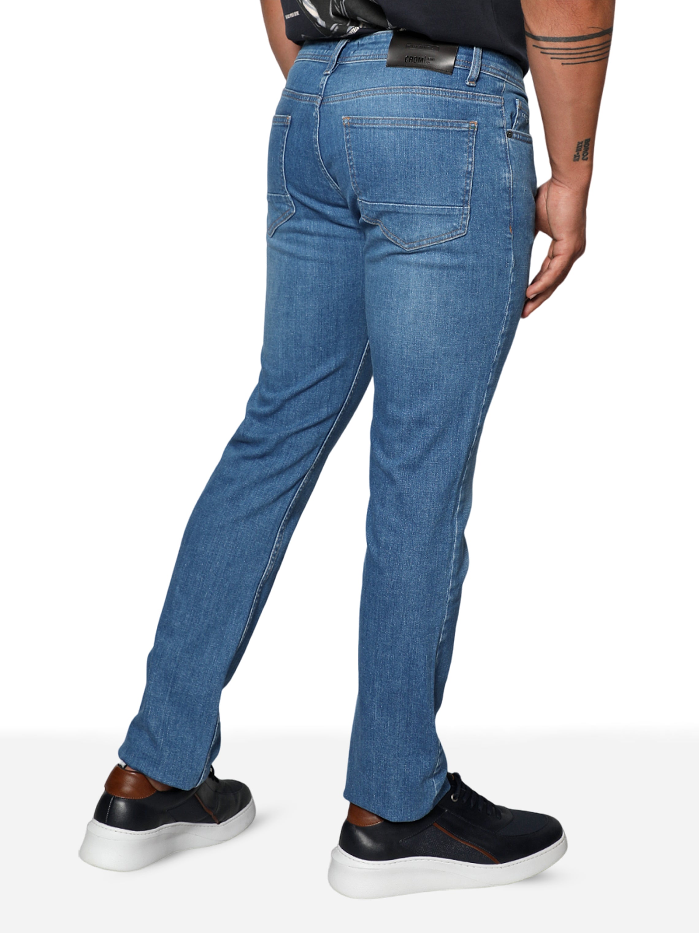 Men Slim Straight Light Blue Denim Jeans