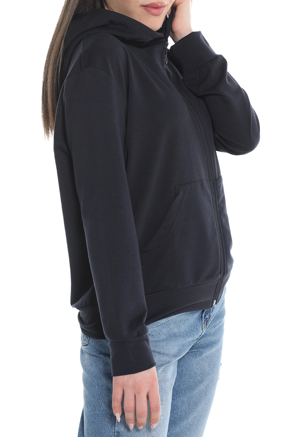 Navy Cotton Jacket With Hood