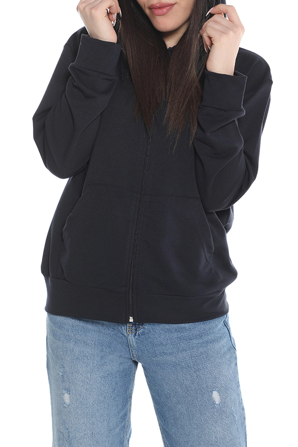 Navy Cotton Jacket With Hood