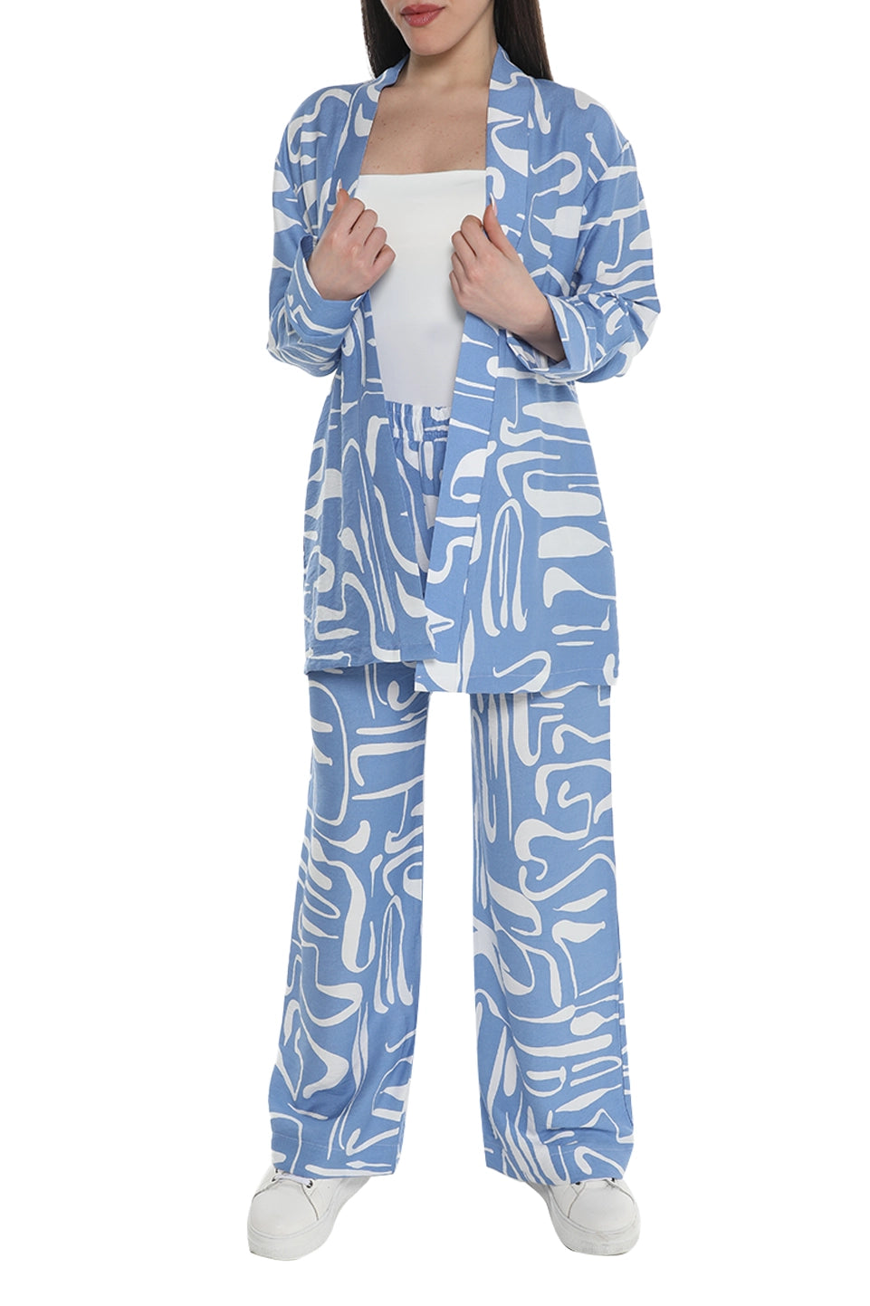 Blue Printed Linen Cardigan