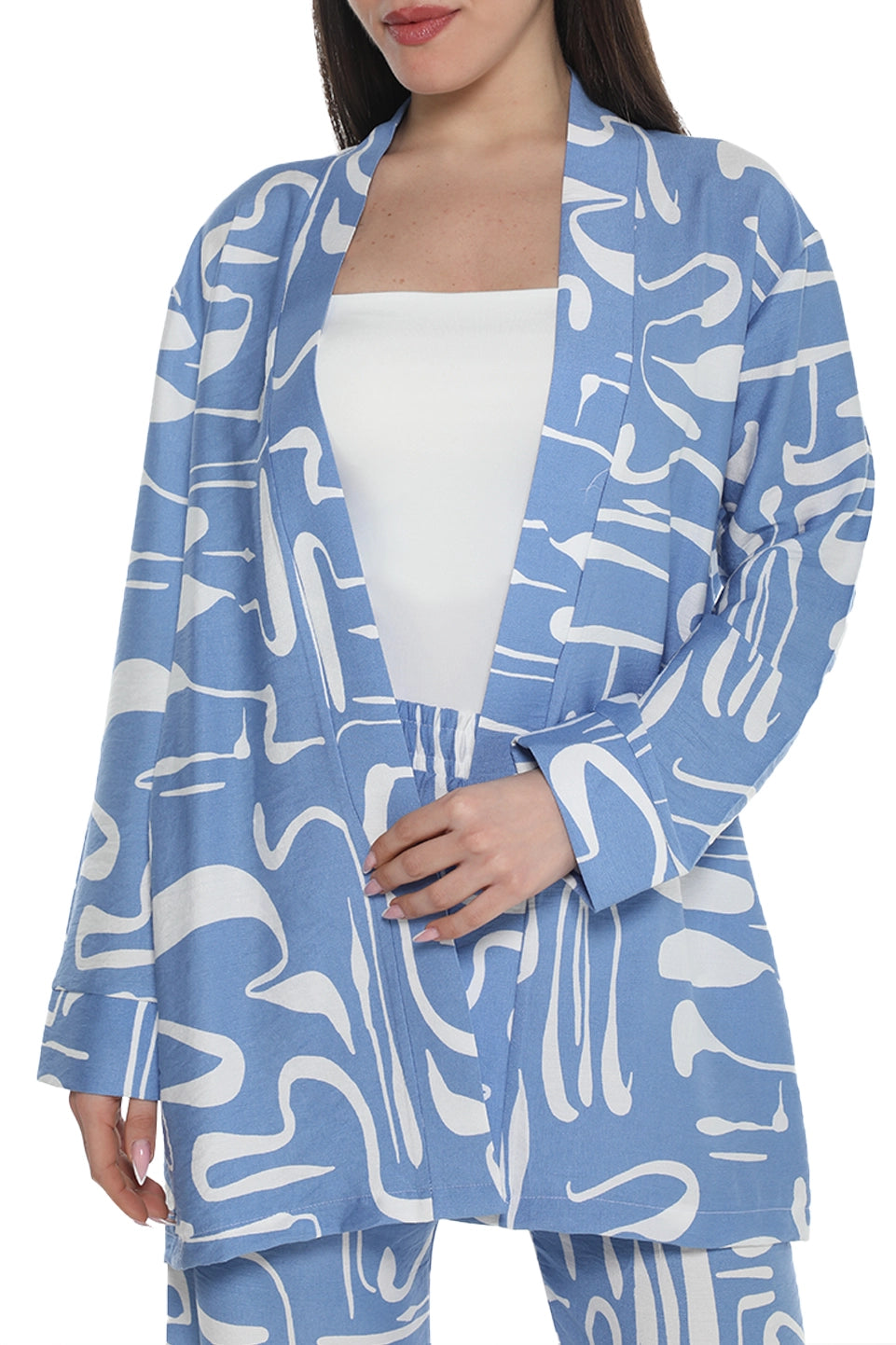 Blue Printed Linen Cardigan