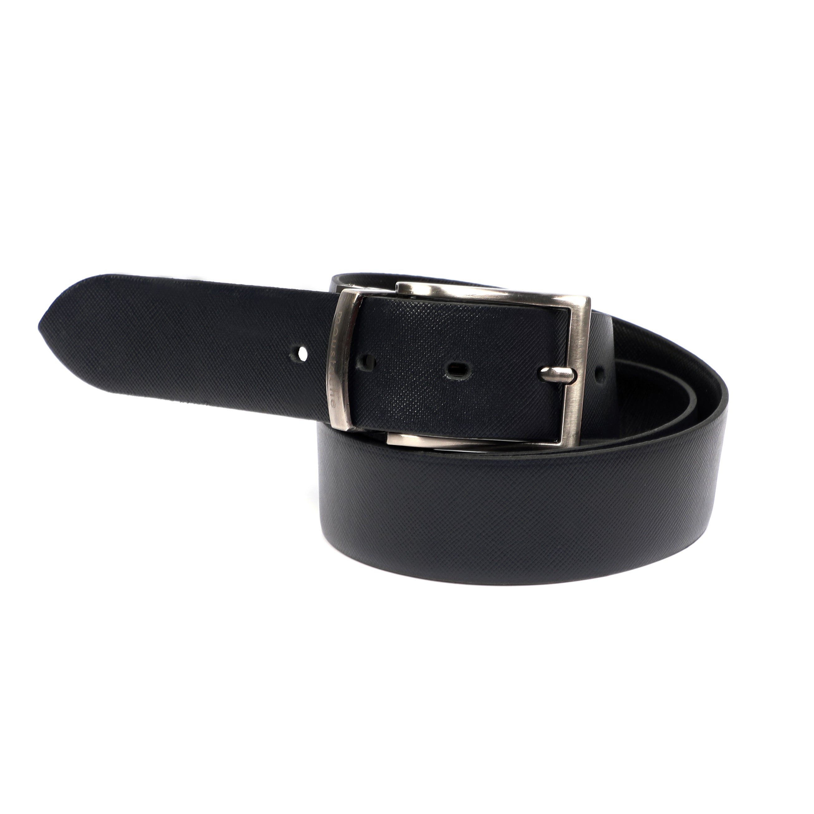 Men Double Face Belt Black & Navy With Silver Buckle