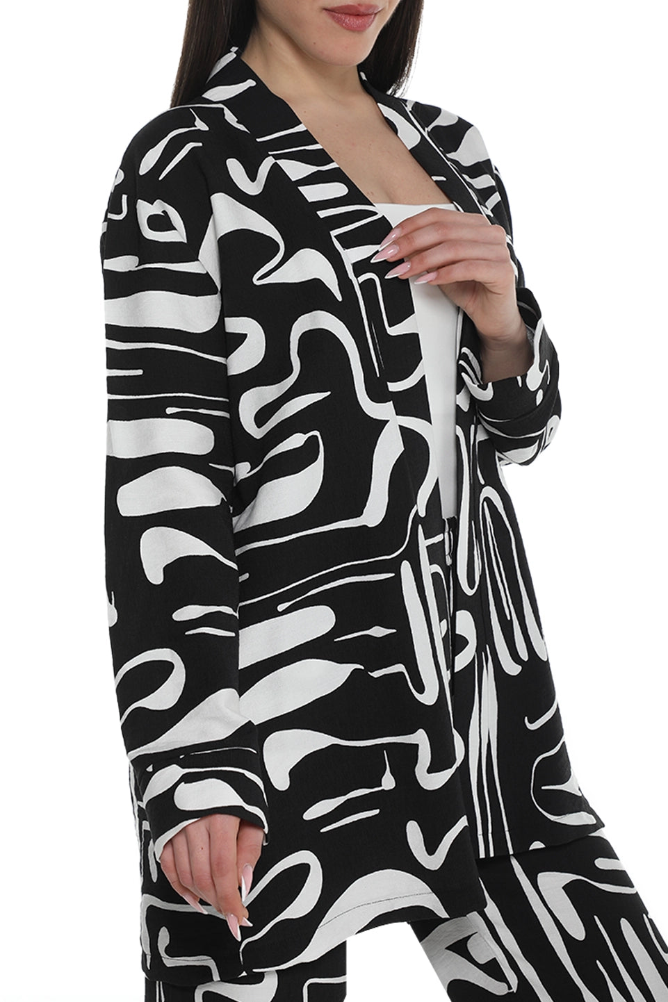 Black Printed Linen Cardigan