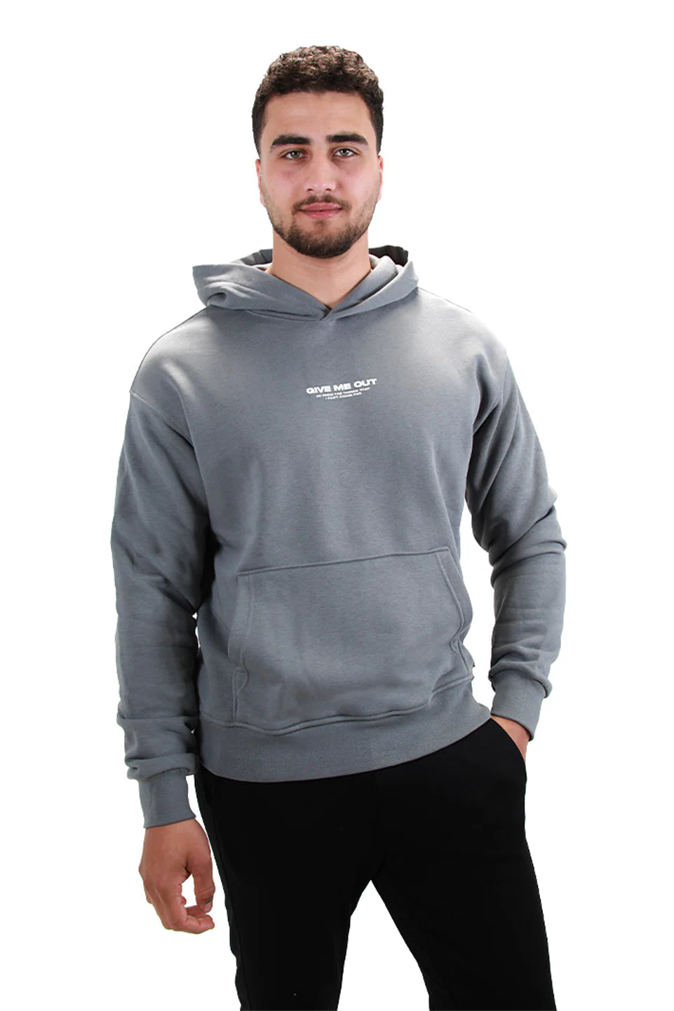 Back Printed Grey Hoodie With Kangaroo Pocket