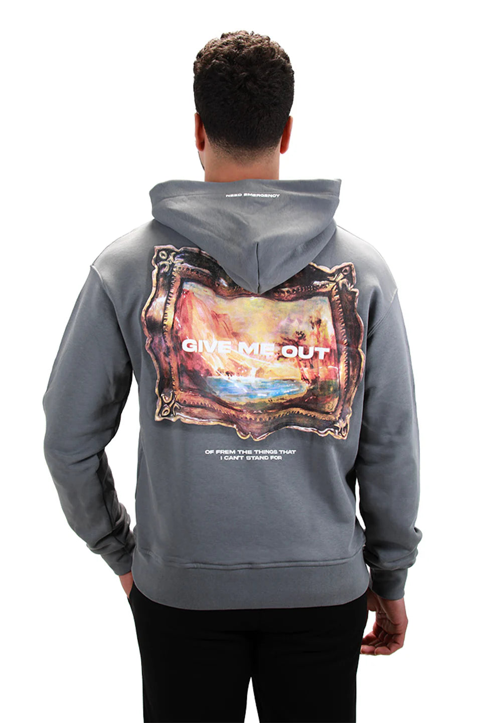 Back Printed Grey Hoodie With Kangaroo Pocket