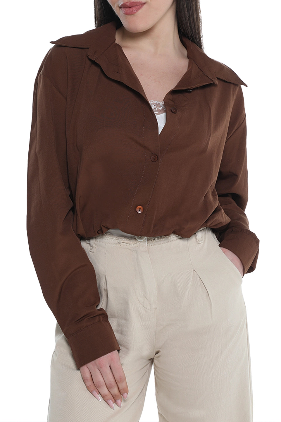 Long Sleeve Brown Crop Shirt