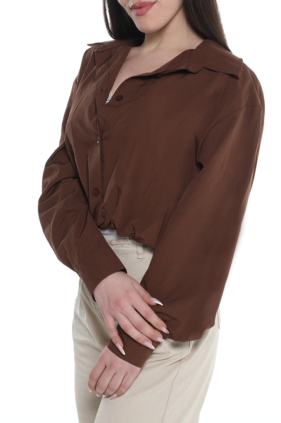 Long Sleeve Brown Crop Shirt
