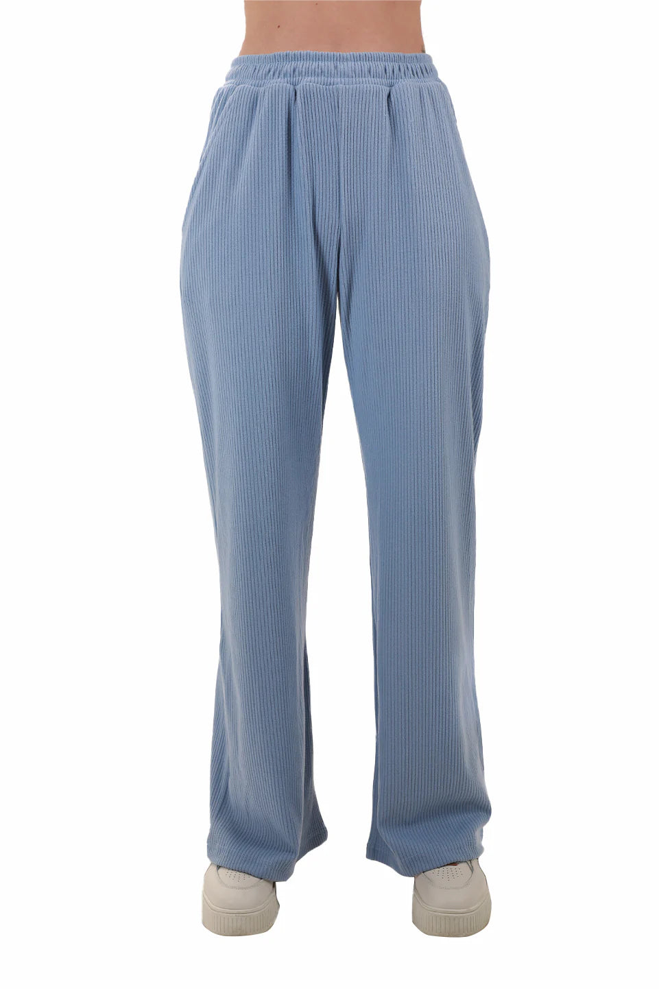 Velvet Blue Pants with Elastic Waist