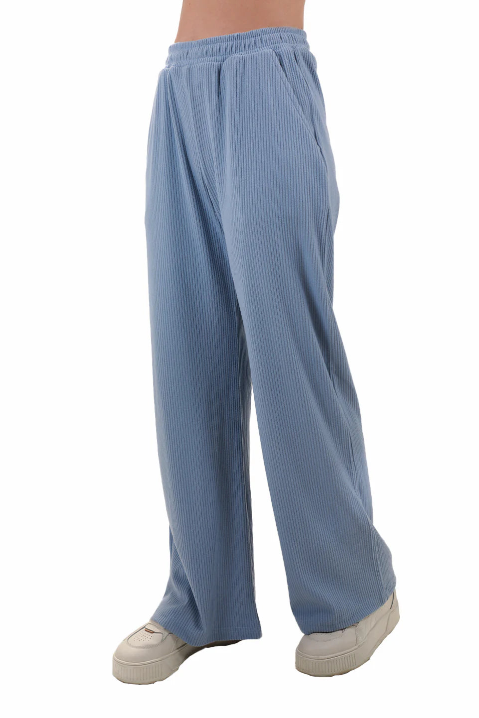 Velvet Blue Pants with Elastic Waist