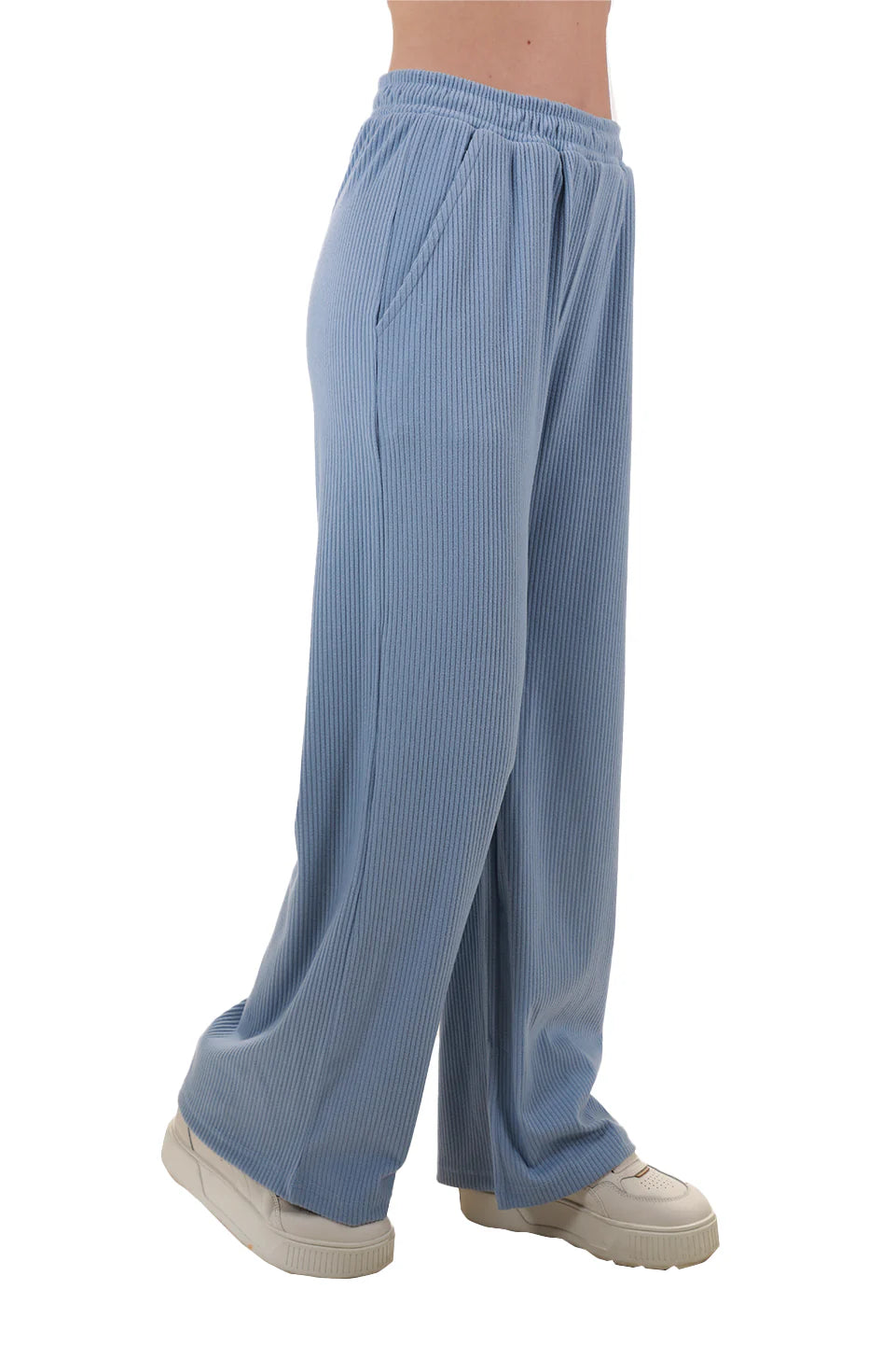 Velvet Blue Pants with Elastic Waist