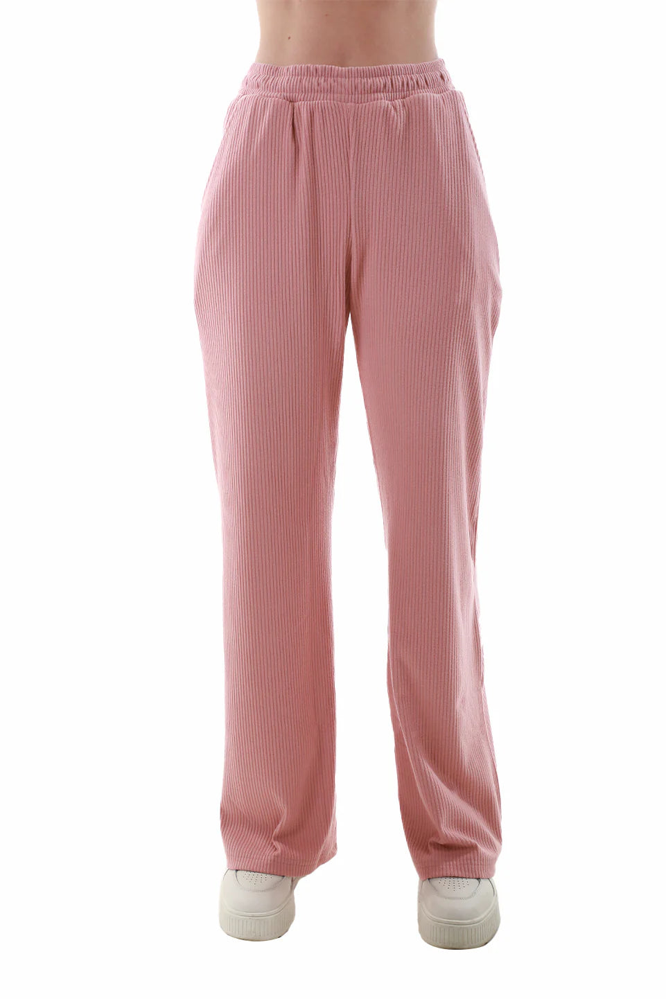 Velvet Pink Pants with Elastic Waist