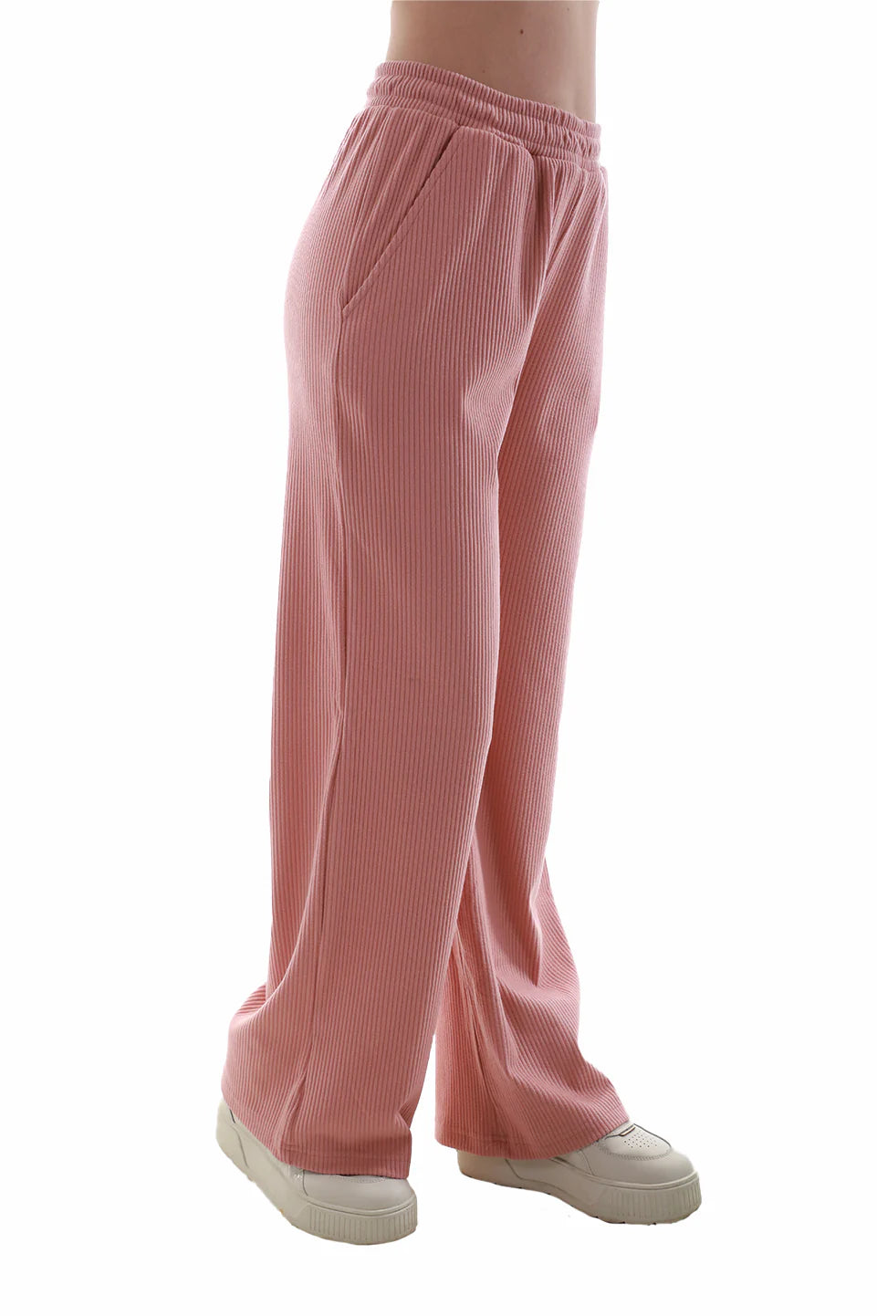 Velvet Pink Pants with Elastic Waist