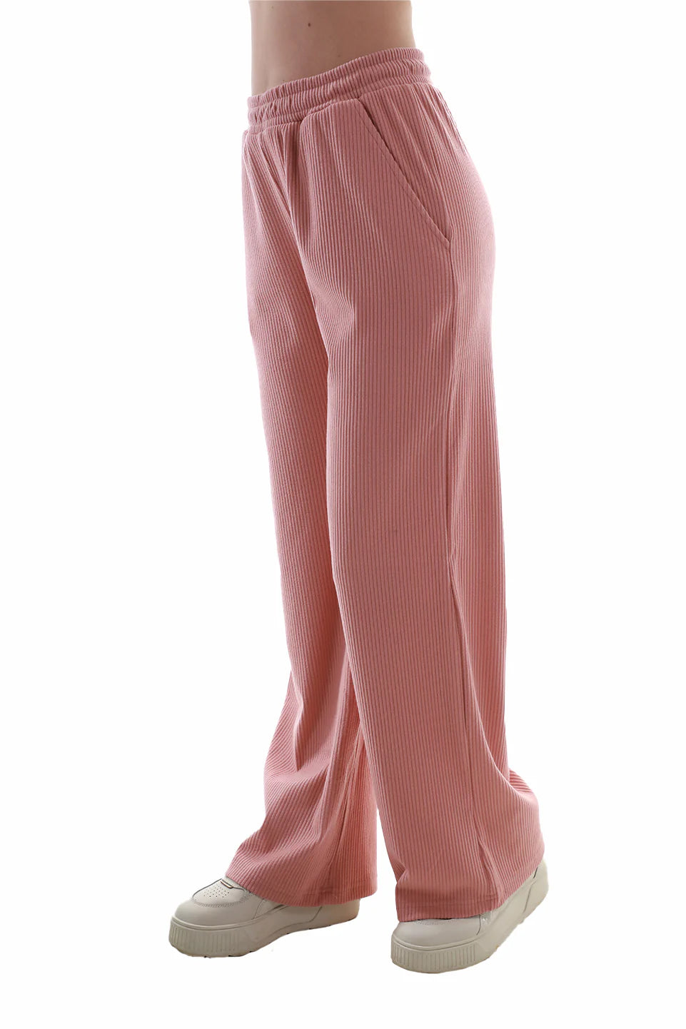 Velvet Pink Pants with Elastic Waist