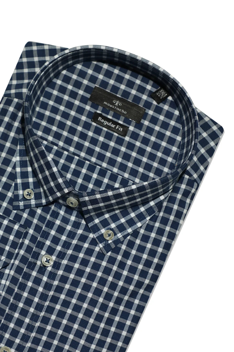 Dark Blue Checked Casual Shirt With Button To Close