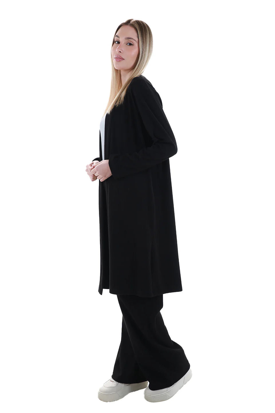 Long Velvet Striped Black Cardigan