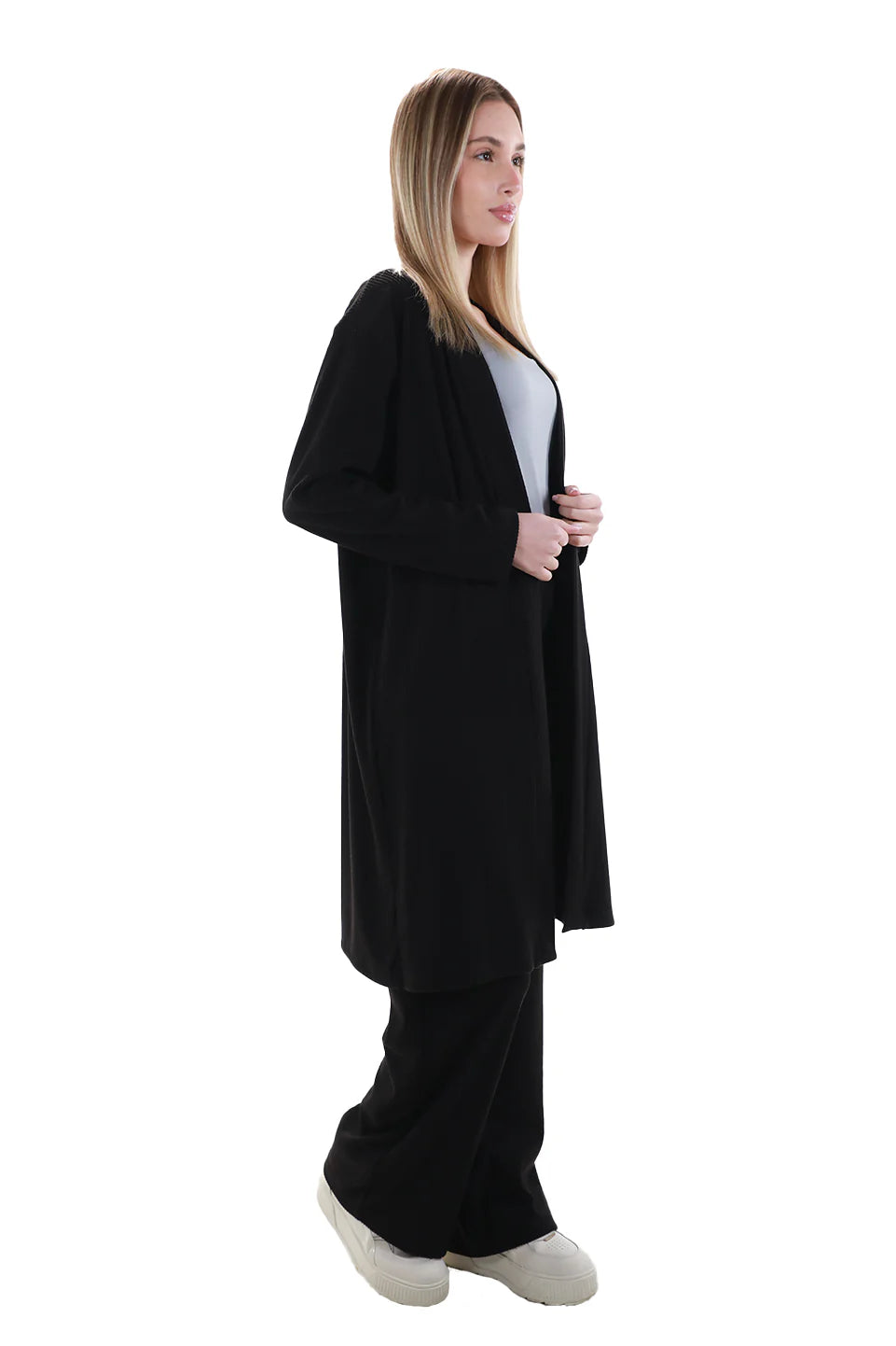 Long Velvet Striped Black Cardigan