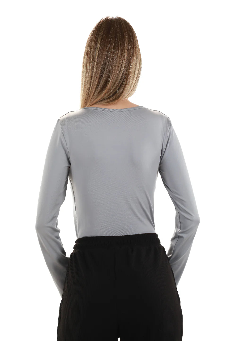 Long Sleeved Grey Open Neck Basic