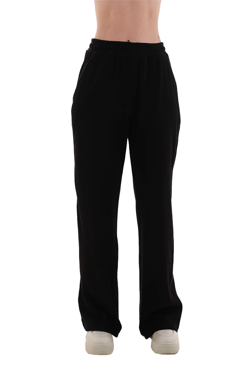 Velvet Black Pants with Elastic Waist