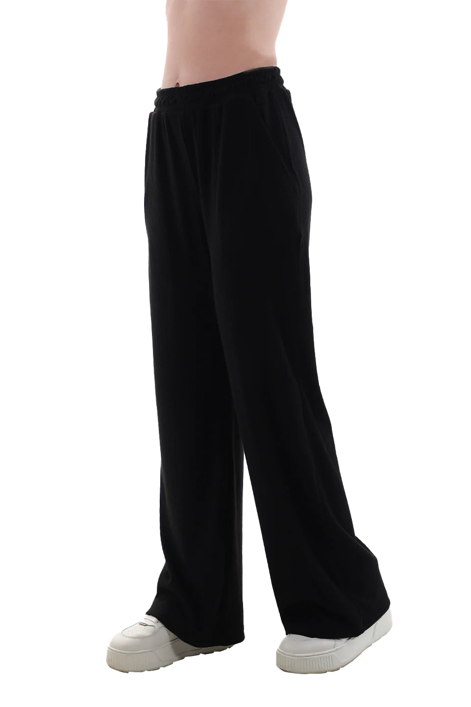 Velvet Black Pants with Elastic Waist