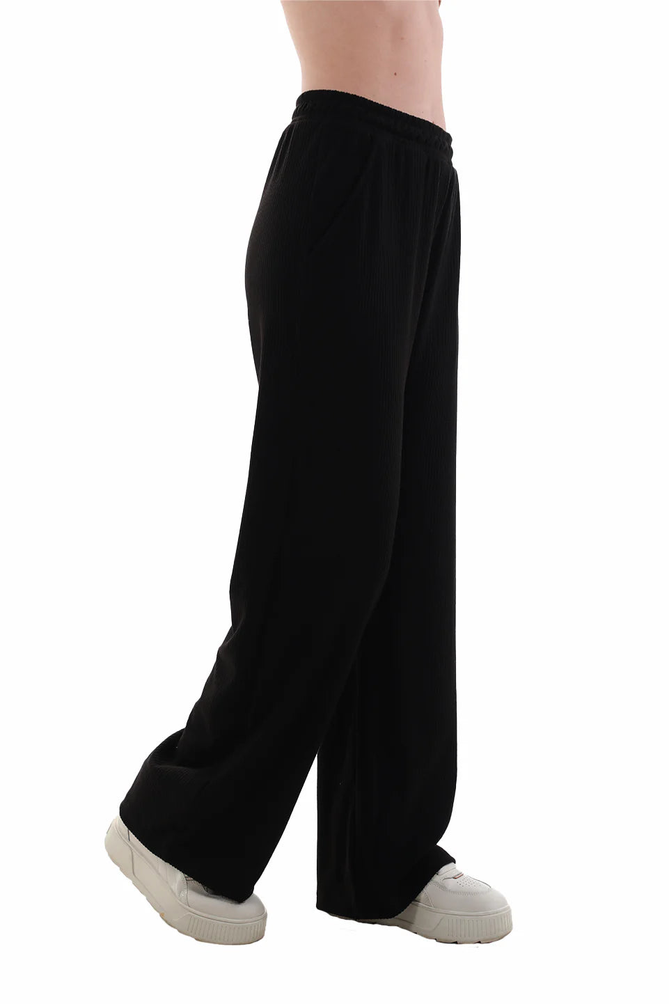 Velvet Black Pants with Elastic Waist