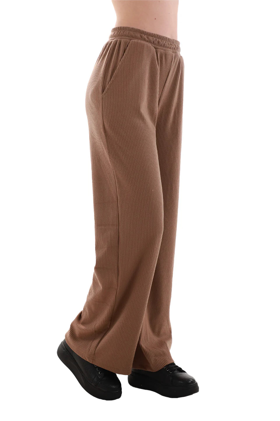 Velvet Light Brown Pants with Elastic Waist